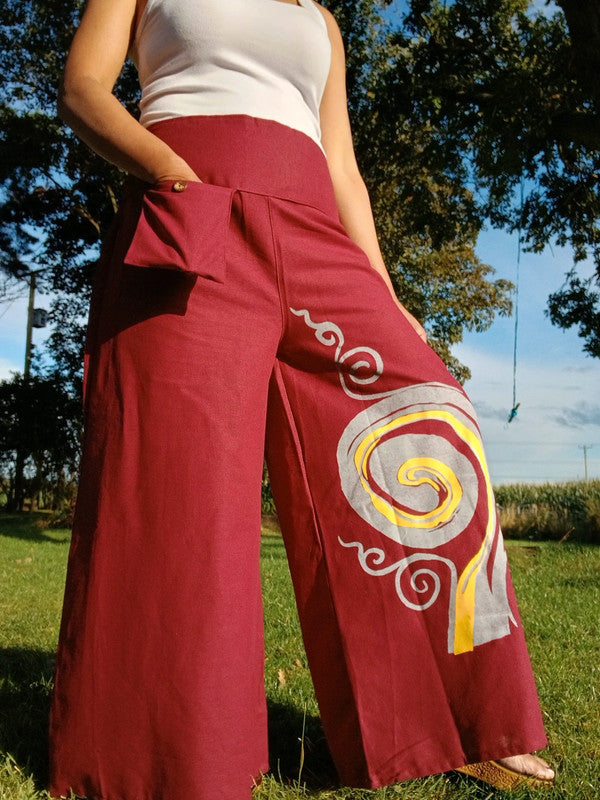Red Baggy Bohemian Palazzo Harem Pants Ladies Womens Wide Leg Hippie Trousers