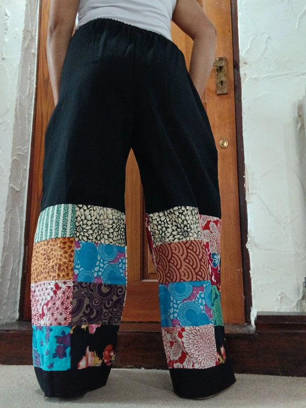Handmade Black Multicolour Harem Pants Unique Random Patchwork Hippie Trousers