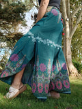 Dark Green Bohemian Flower Print Wide Leg Palazzo Harem Pants Hippie Trousers