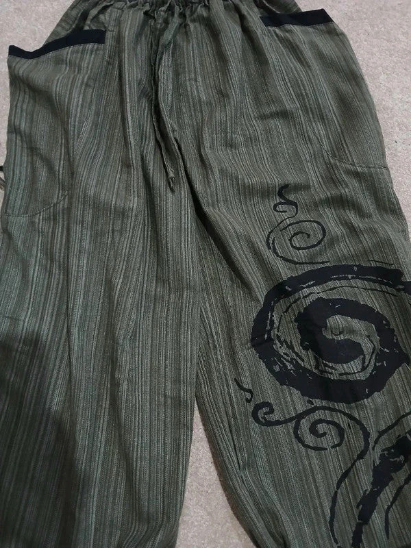 Green Black Harem Pants Wide Leg Baggy Yoga Hippie Summer Light Travel Trousers