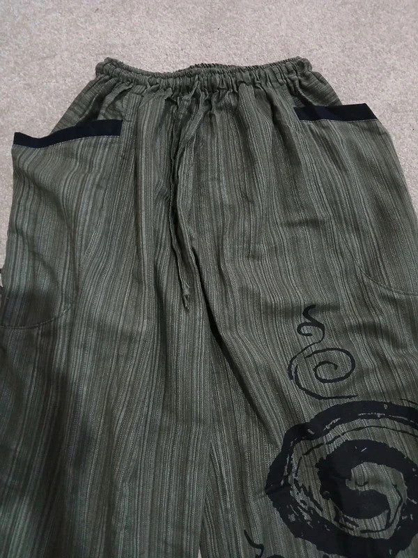 Green Black Harem Pants Wide Leg Baggy Yoga Hippie Summer Light Travel Trousers