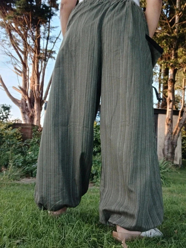 Green Black Harem Pants Wide Leg Baggy Yoga Hippie Summer Light Travel Trousers