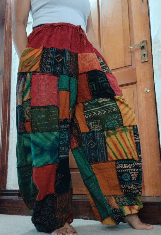 Multicolour Cotton Harem Pants Random Patchwork Womens or Mens Hippie Trousers
