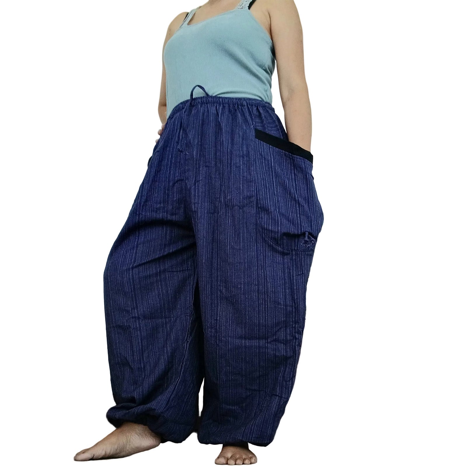 Plain Navy Blue Harem Pants Wide Leg Baggy Boho Aladdin Thai Hippie Trousers
