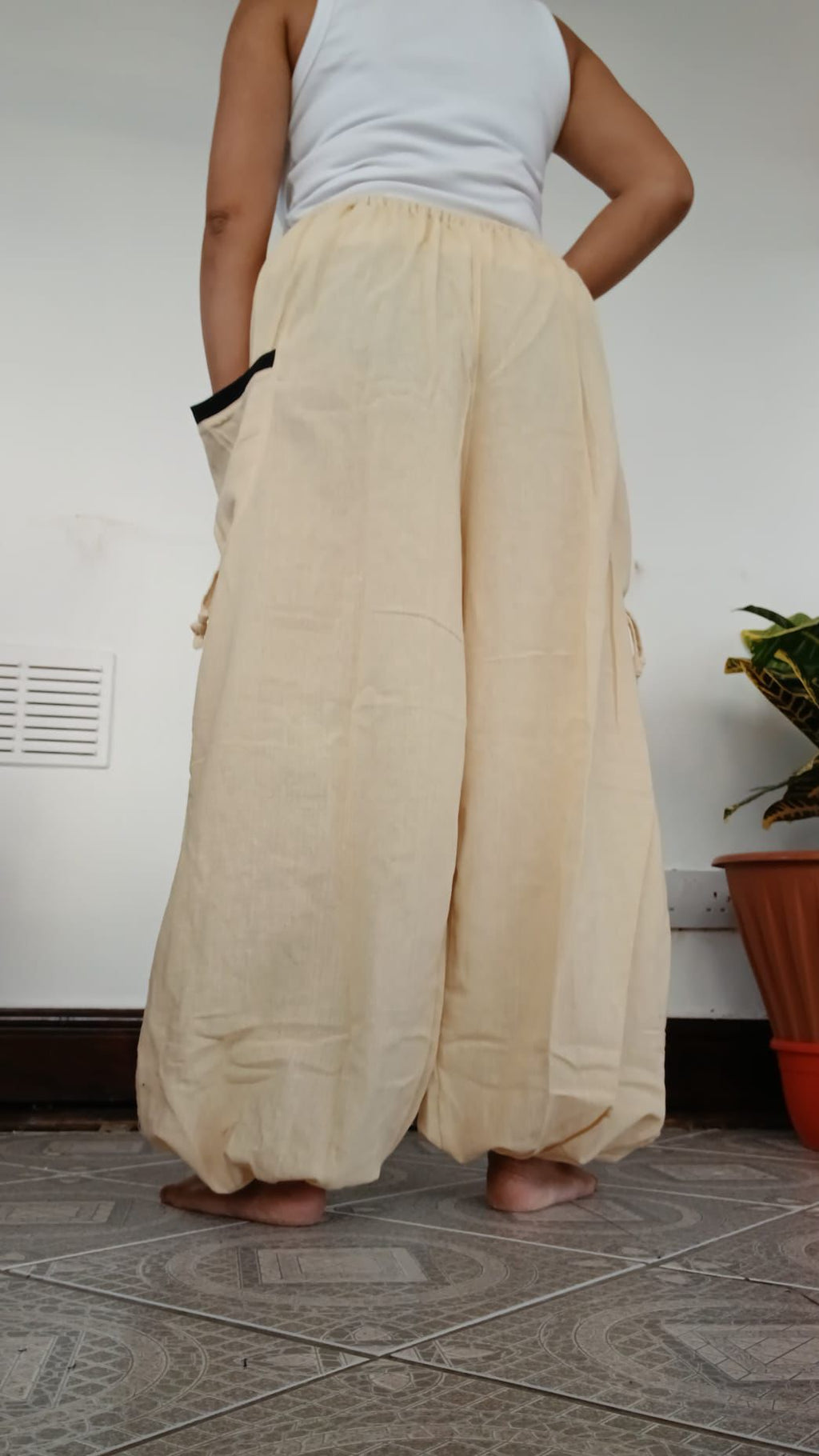 Cream Black Harem Pants Genie Baggy Wide Fit Hippie Summer Trousers Fit S M L XL