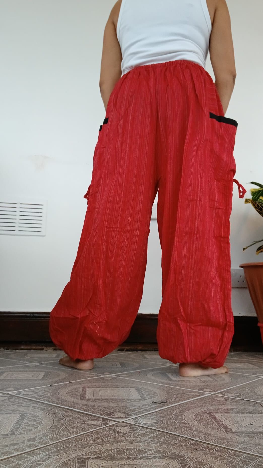 Red Thai Harem Pants Genie Baggy Aladdin Yoga Thailand Hippie Trousers Clothes