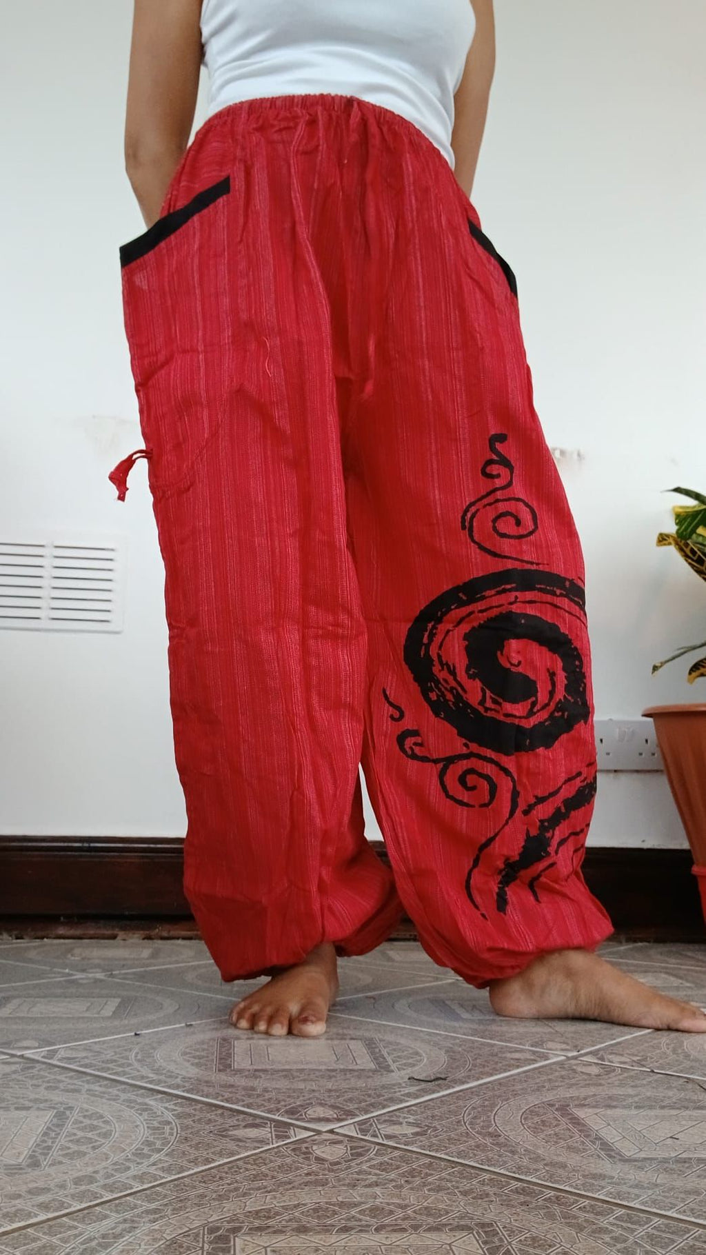 Red Thai Harem Pants Genie Baggy Aladdin Yoga Thailand Hippie Trousers Clothes