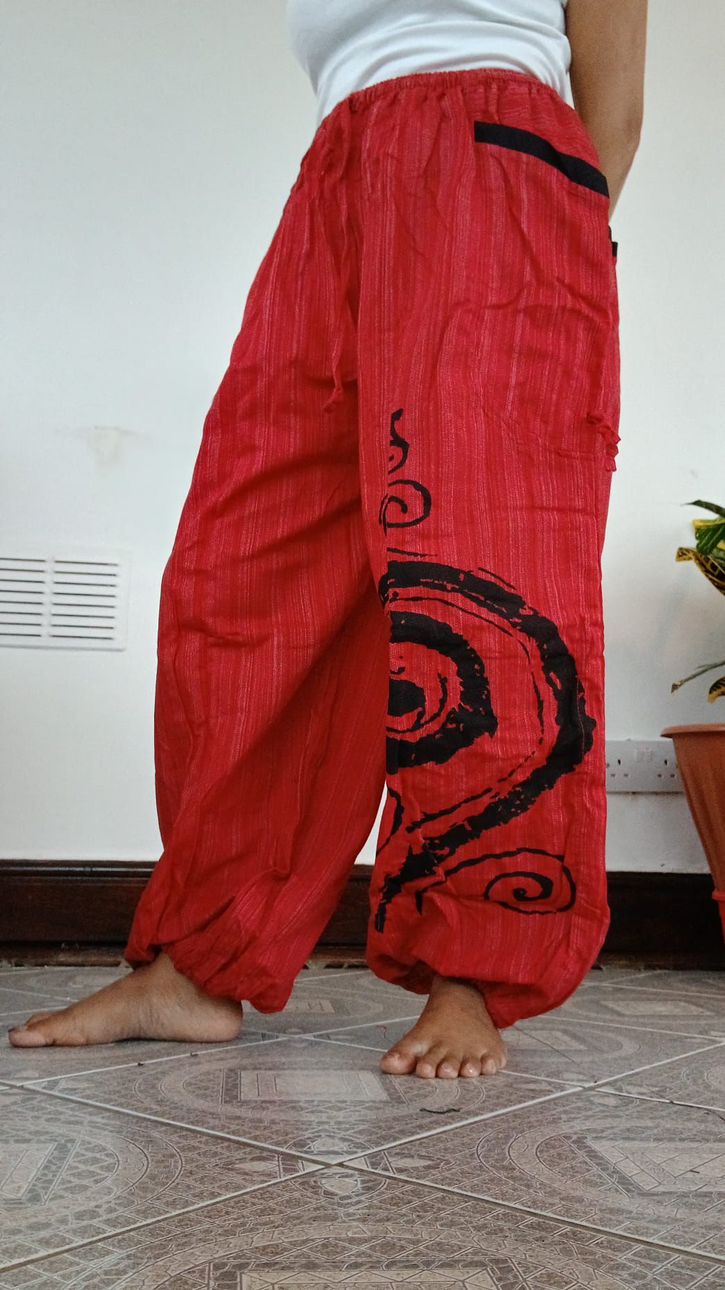 Red Thai Harem Pants Genie Baggy Aladdin Yoga Thailand Hippie Trousers Clothes