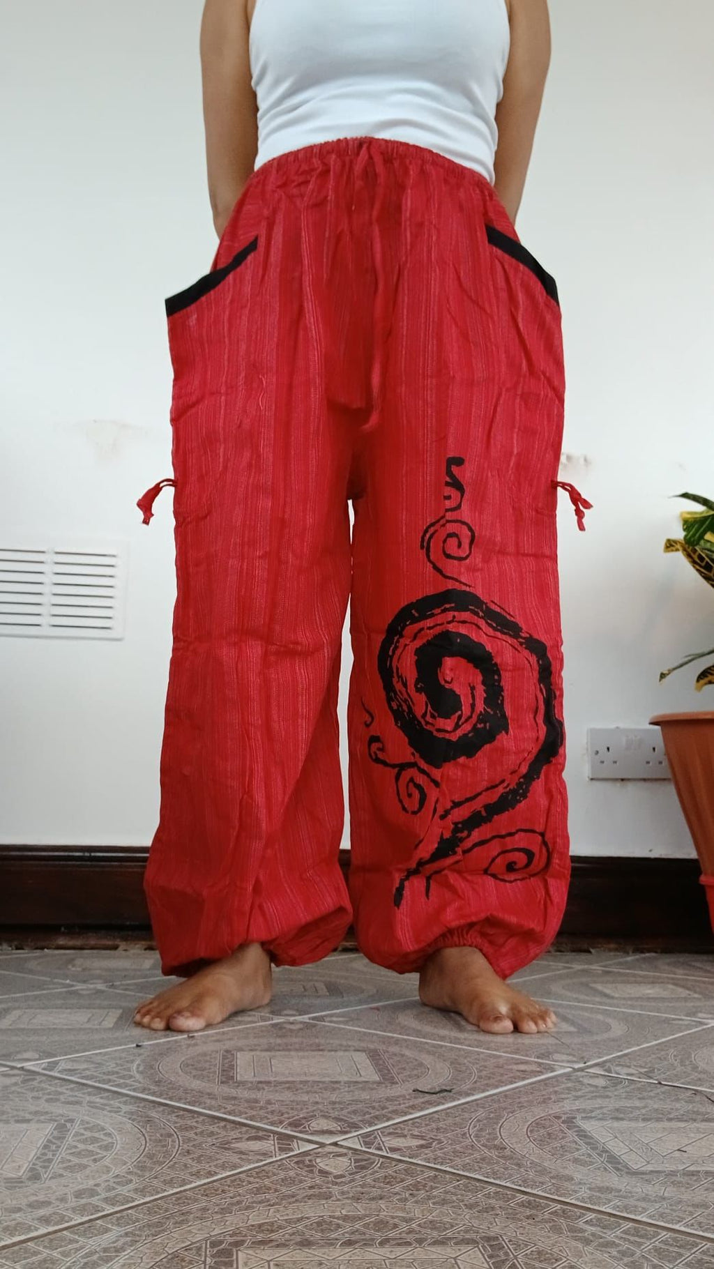 Red Thai Harem Pants Genie Baggy Aladdin Yoga Thailand Hippie Trousers Clothes