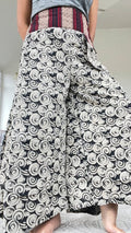 Black White Palazzo Wide Fit Leg Pants Baggy Harem Thai Japanese Trousers Skirt