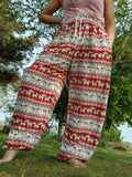 Mens Womens Ladies Thailand Elephant Harem Pants Red Beige Hippy Summer Trousers