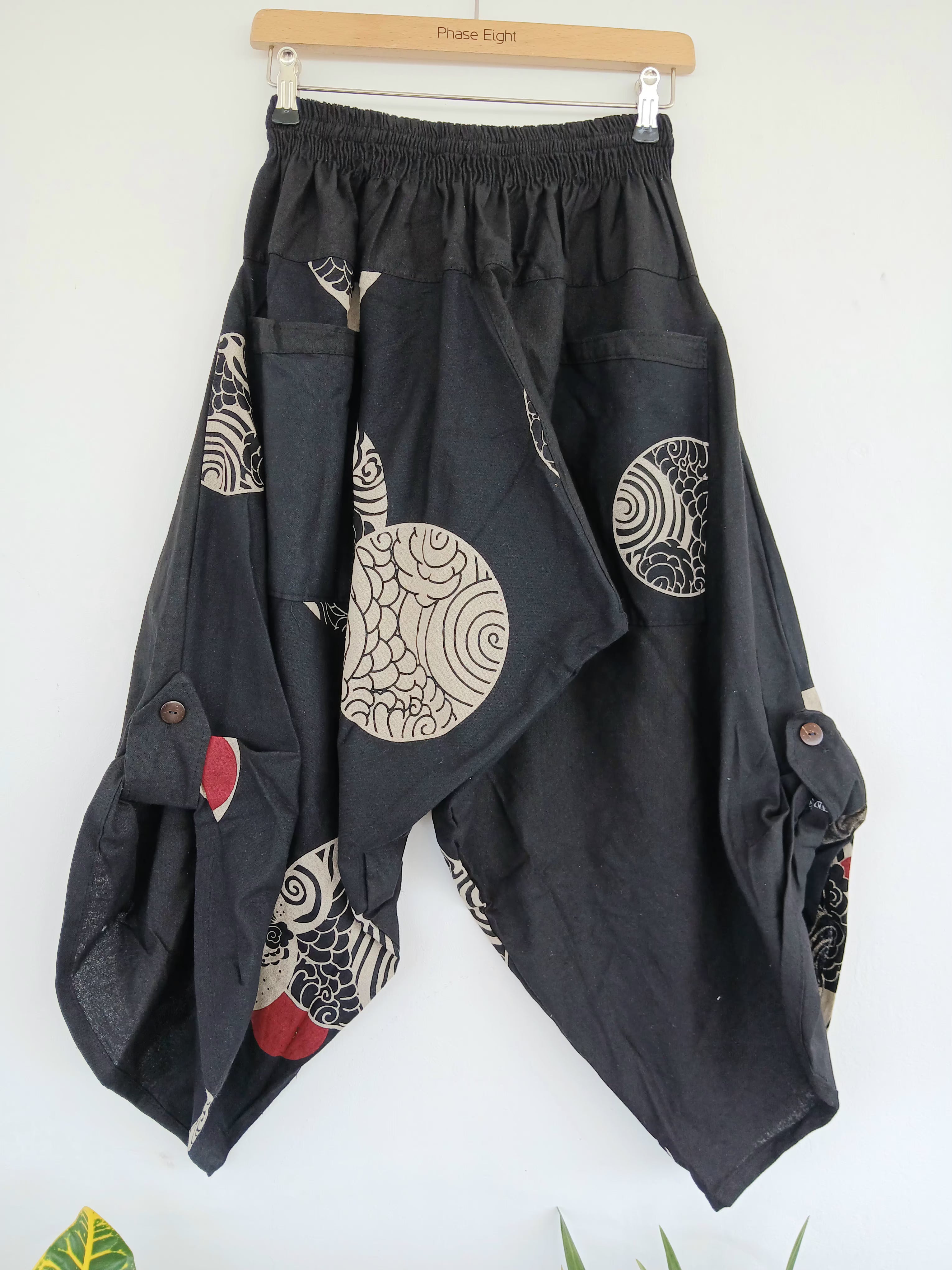 Cotton black Ninja Samurai Style harem pants hippie Boho loose-fit trousers one size fit 6-8-10