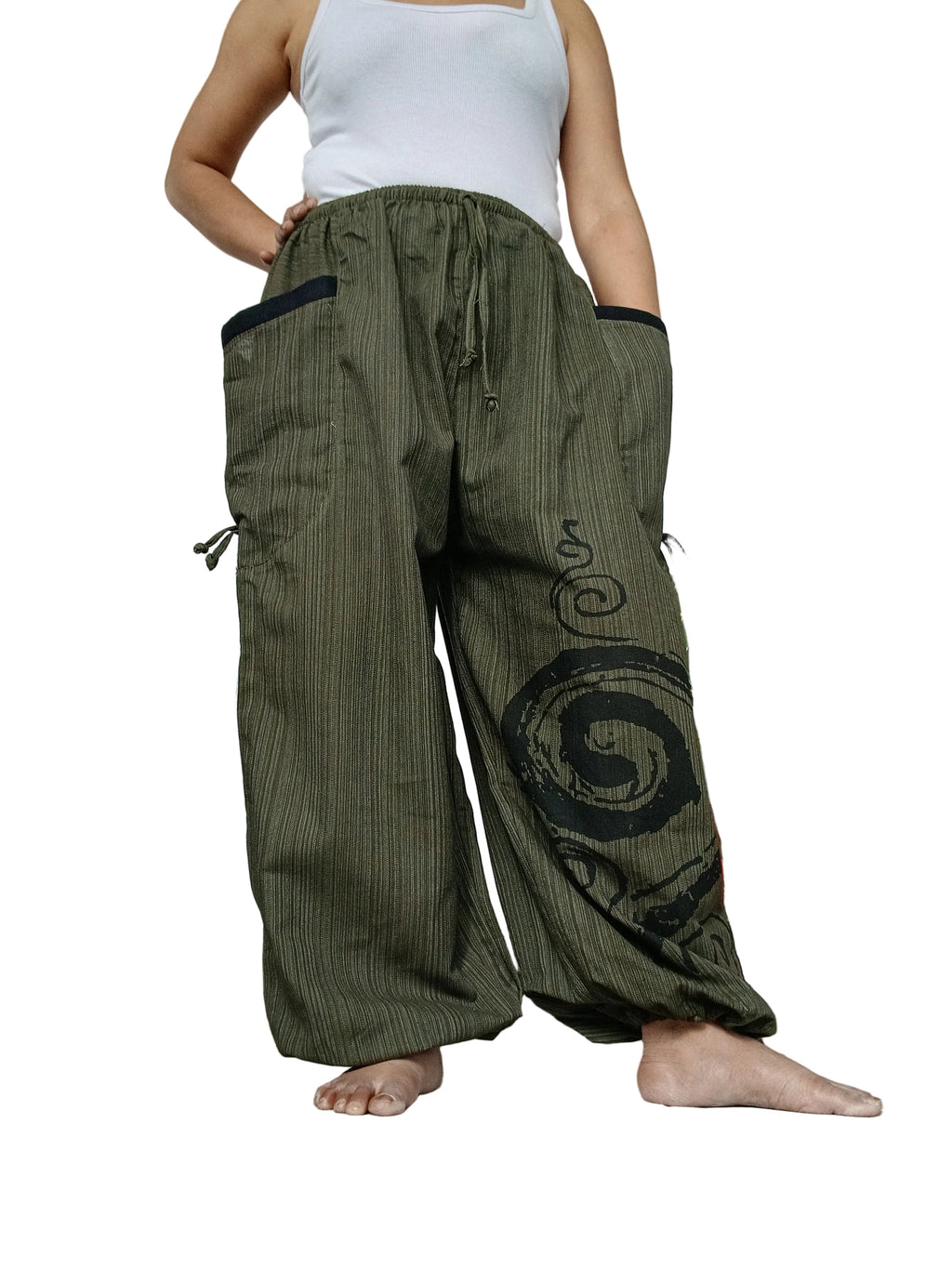 Cotton olive green Boho loose-fit harem pants baggy hippie poofy trousers joggers for unisex