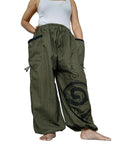 Cotton olive green Boho loose-fit harem pants baggy hippie poofy trousers joggers for unisex