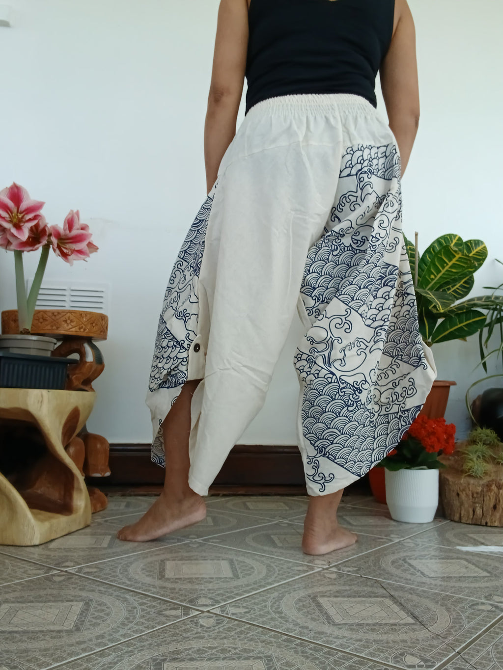 Cotton white cream harem boho pants Ninja Samurai Style trousers one size