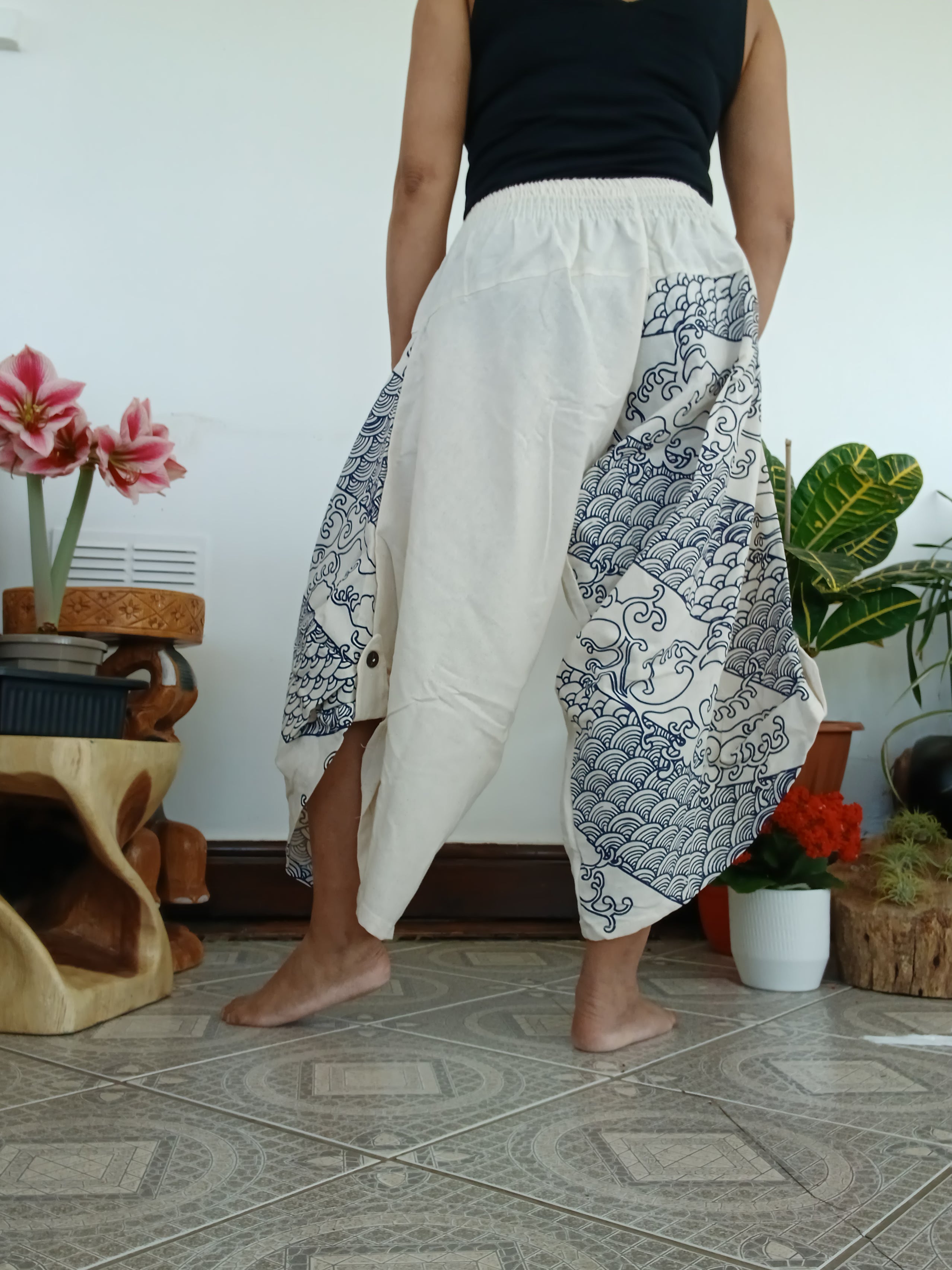 Cotton white cream harem boho pants Ninja Samurai Style trousers one size