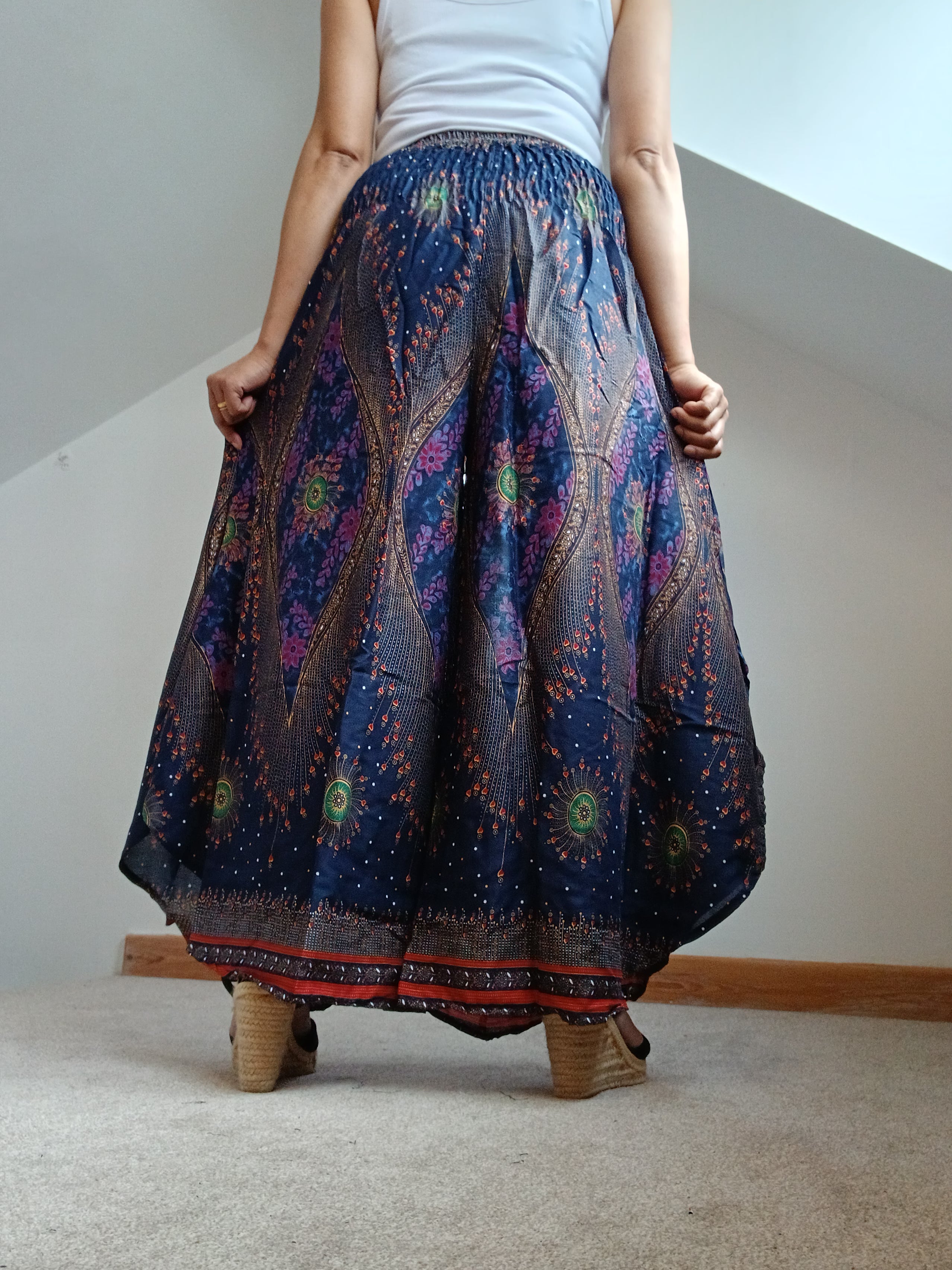 Bohemian wide leg palazzo flowy trousers baggy Boho skirt style trousers
