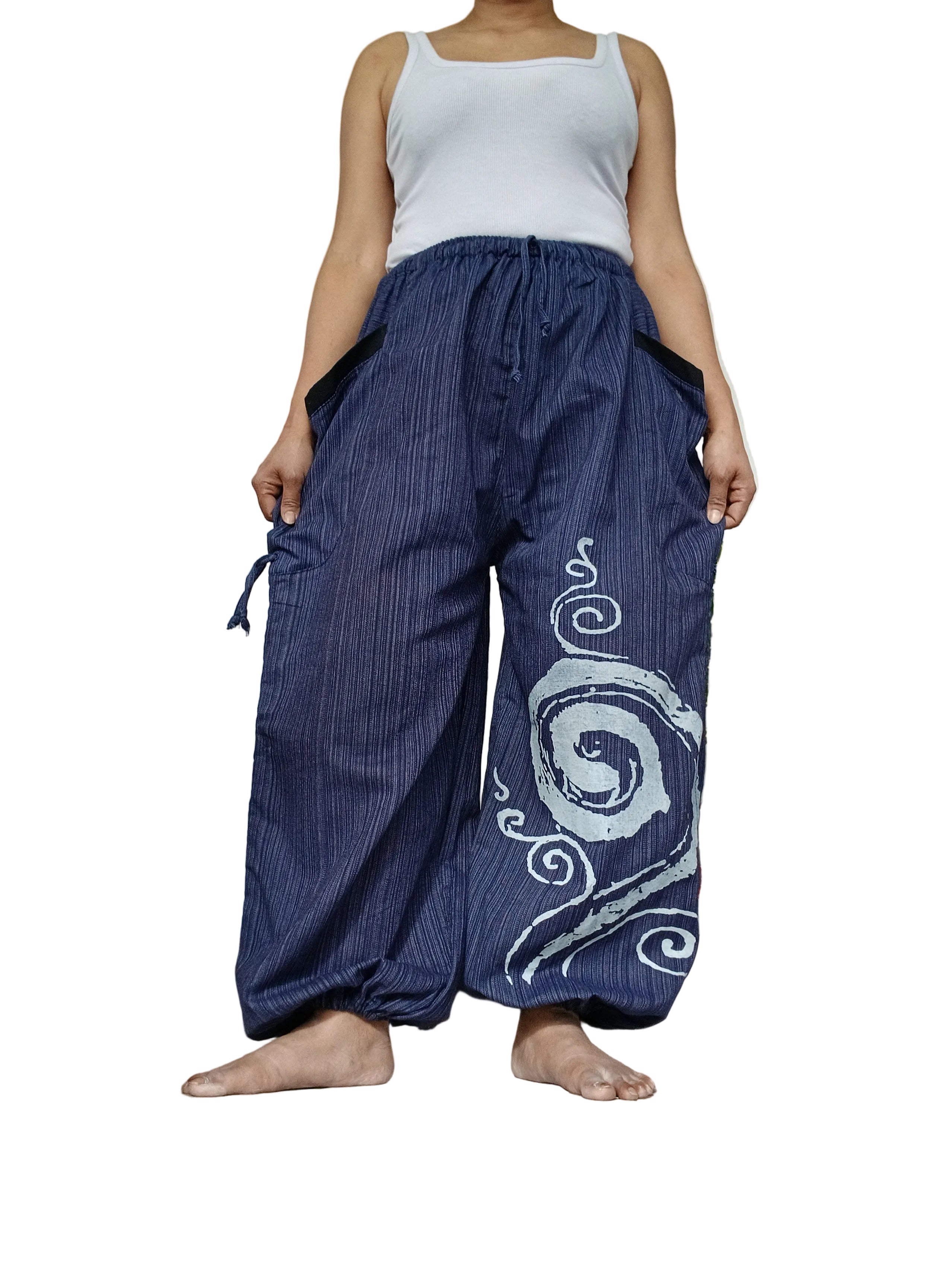 Cotton navy wide leg harem pants hippie Boho loose-fit trousers joggers for unisex