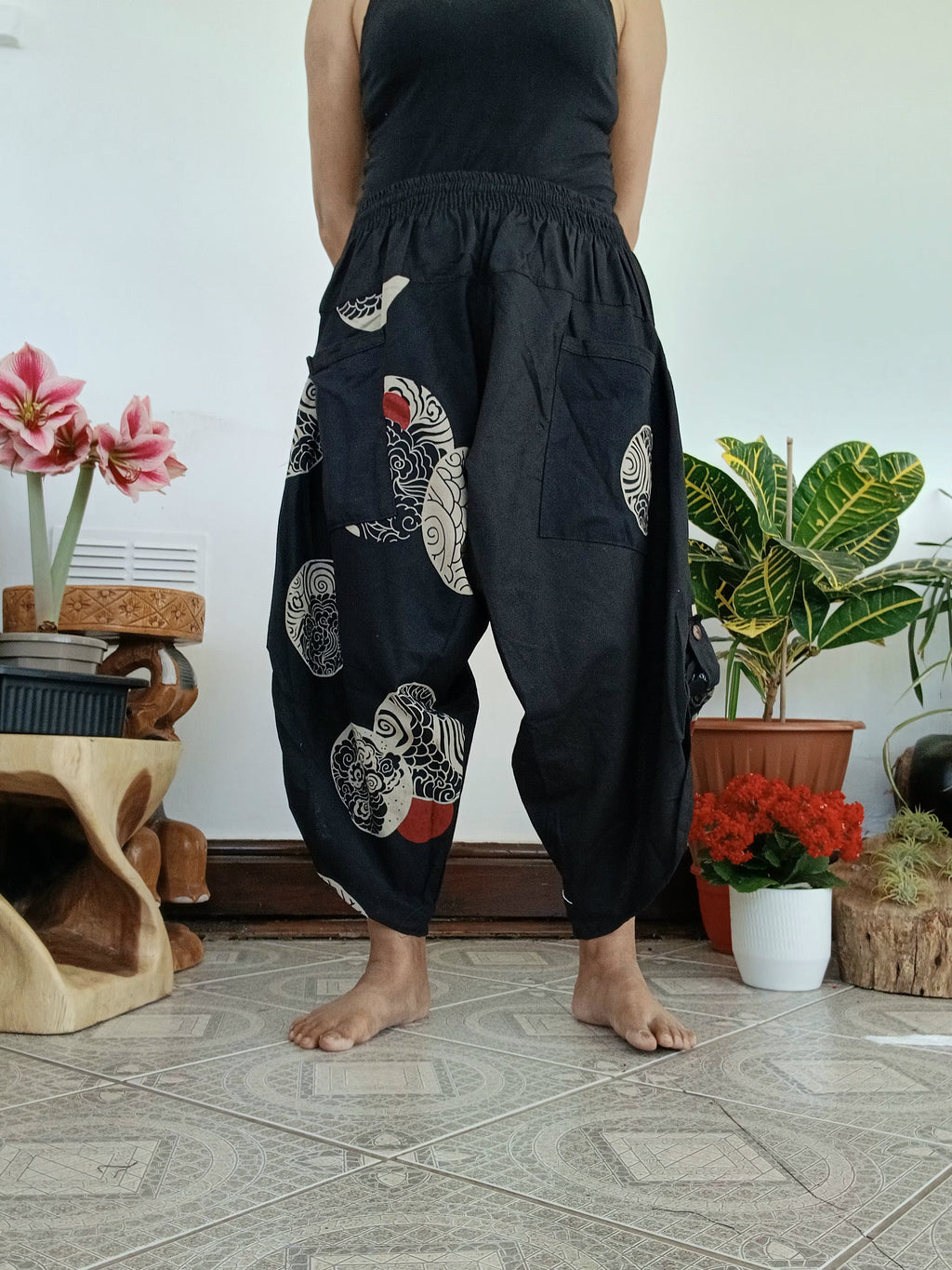 Cotton black Ninja Samurai Style harem pants hippie Boho loose-fit trousers one size fit 6-8-10