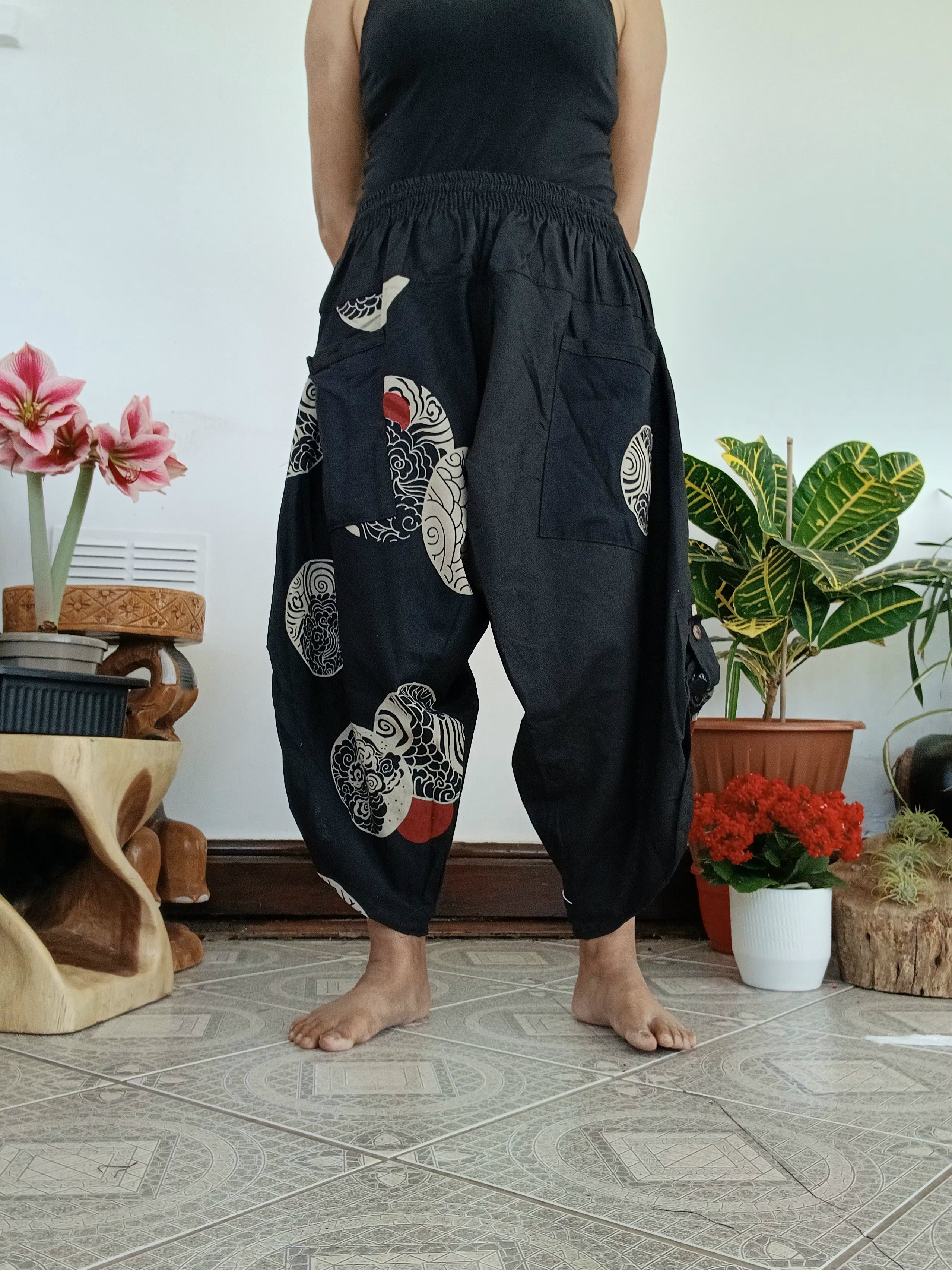 Cotton black Ninja Samurai Style harem pants hippie Boho loose-fit trousers one size fit 6-8-10