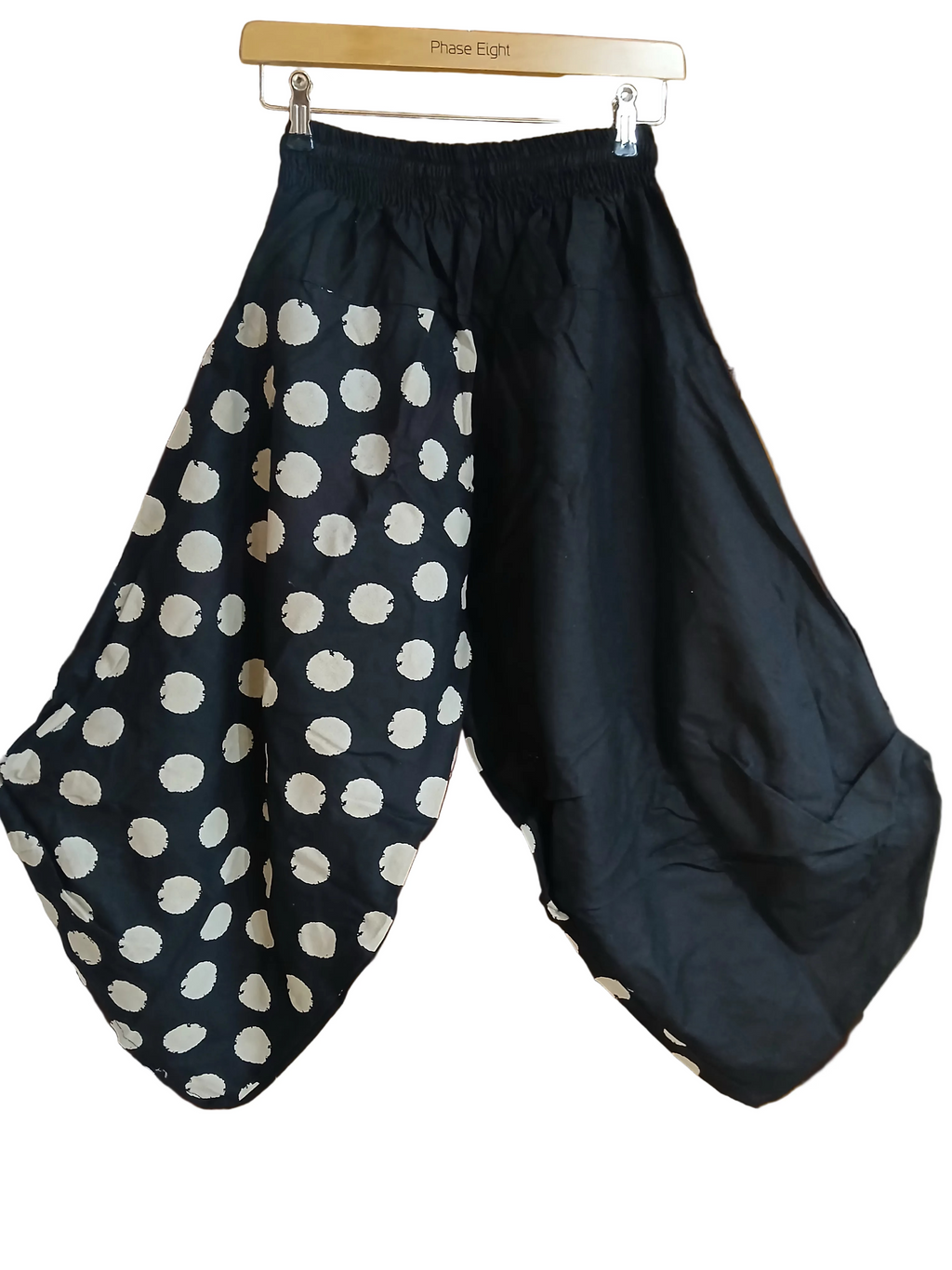 Cotton black with polka dot Ninja Samurai Style harem pants relaxed fit casual trousers one size fit 6-8-10