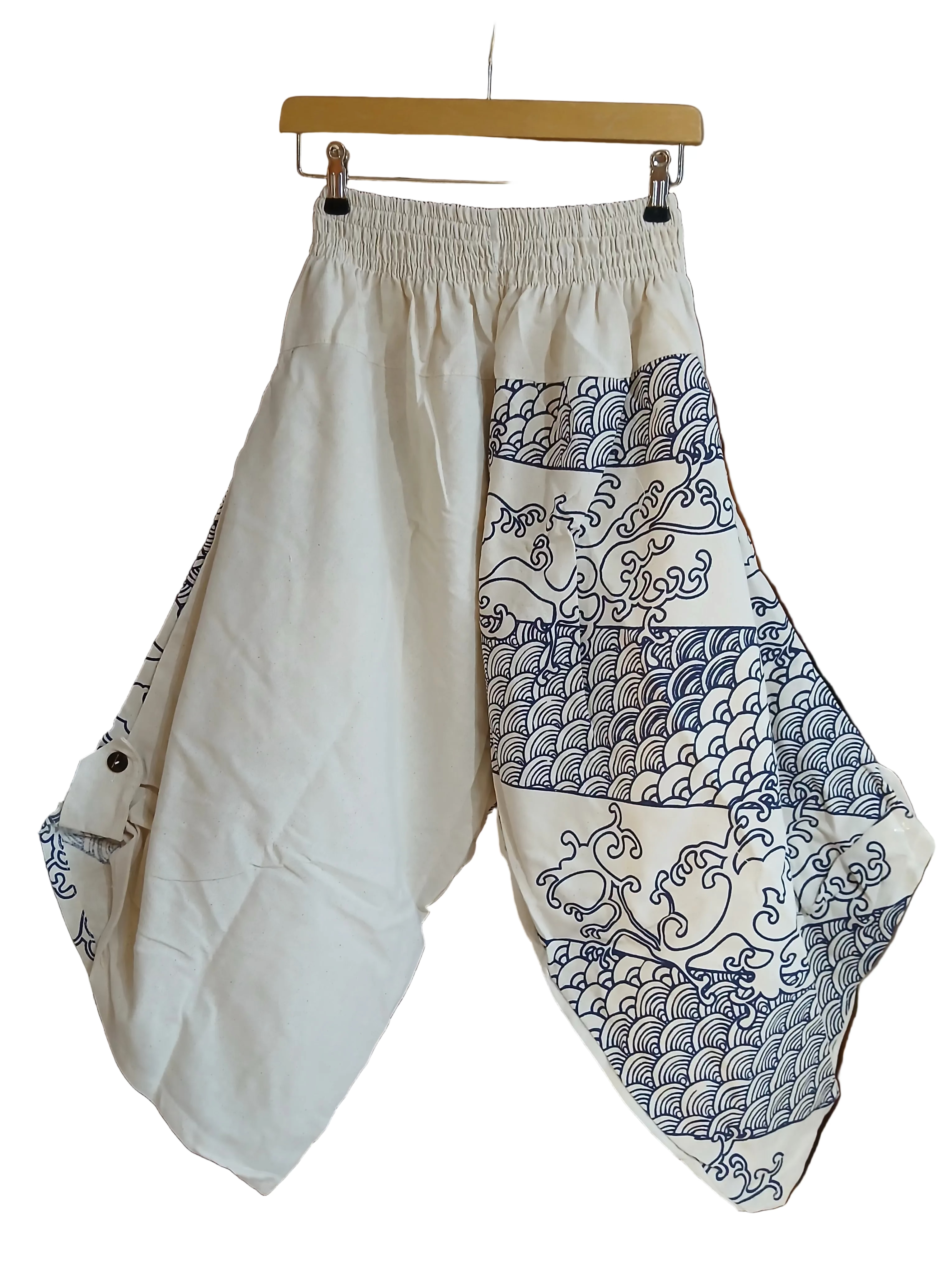 Cotton white cream harem boho pants Ninja Samurai Style trousers one size