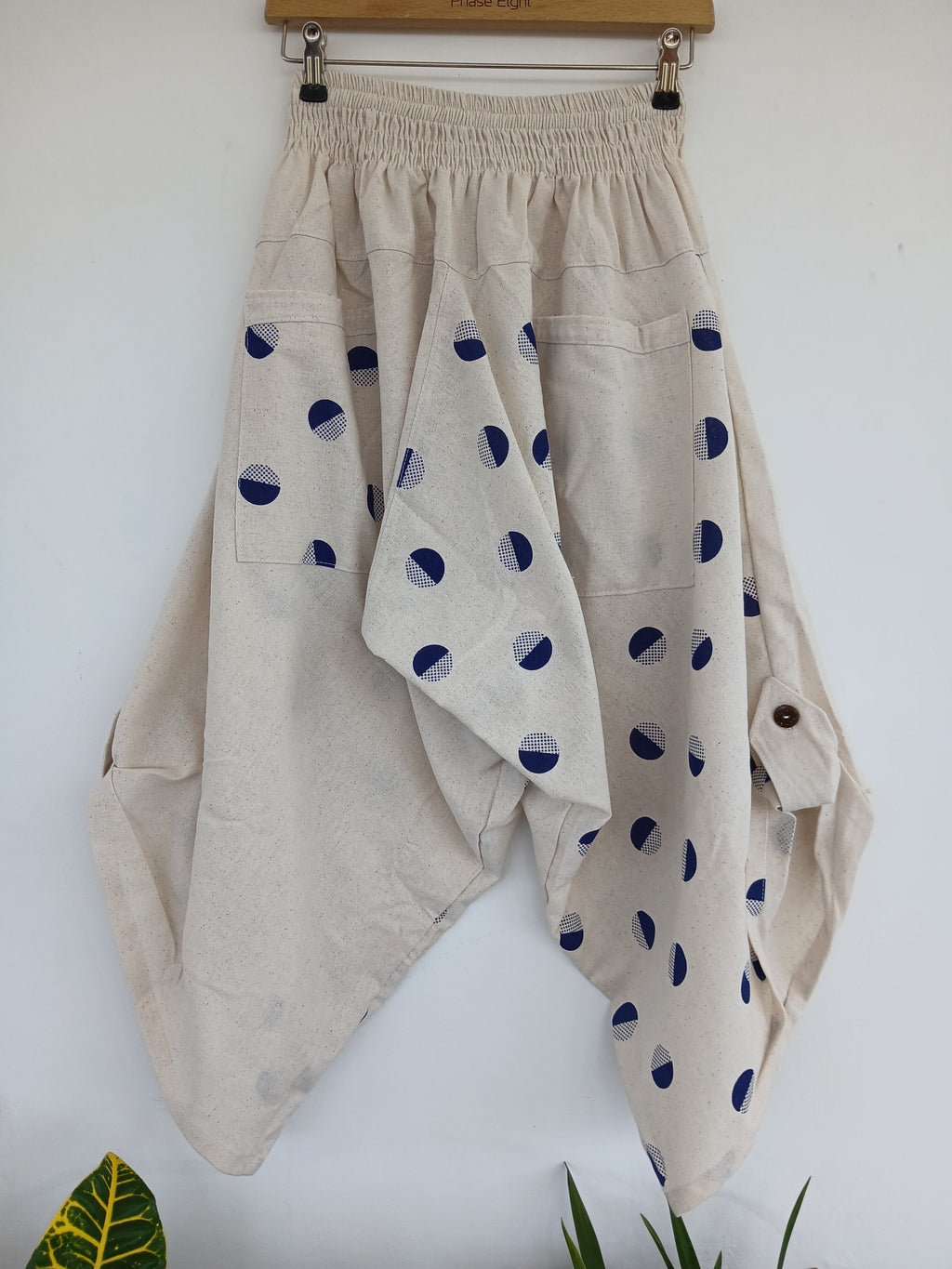 White Cream Polka Dot Ninja Samurai Style Harem Pants wide leg relaxed fit Boho trousers one size