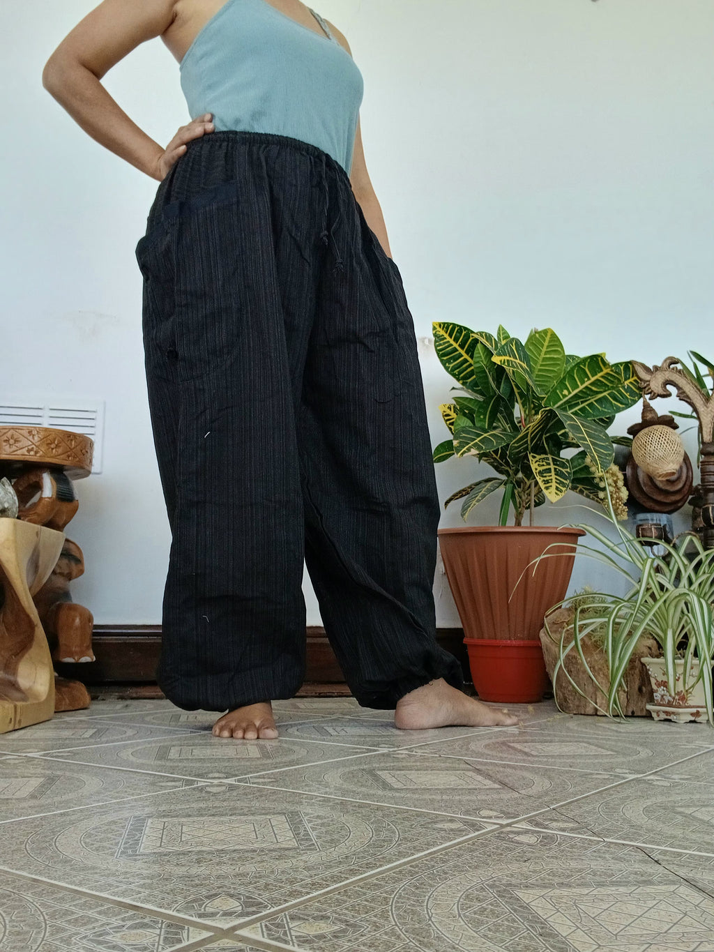 Plain black Cotton loose-fit harem pants hippie Boho baggy trousers one size fit S-M-L