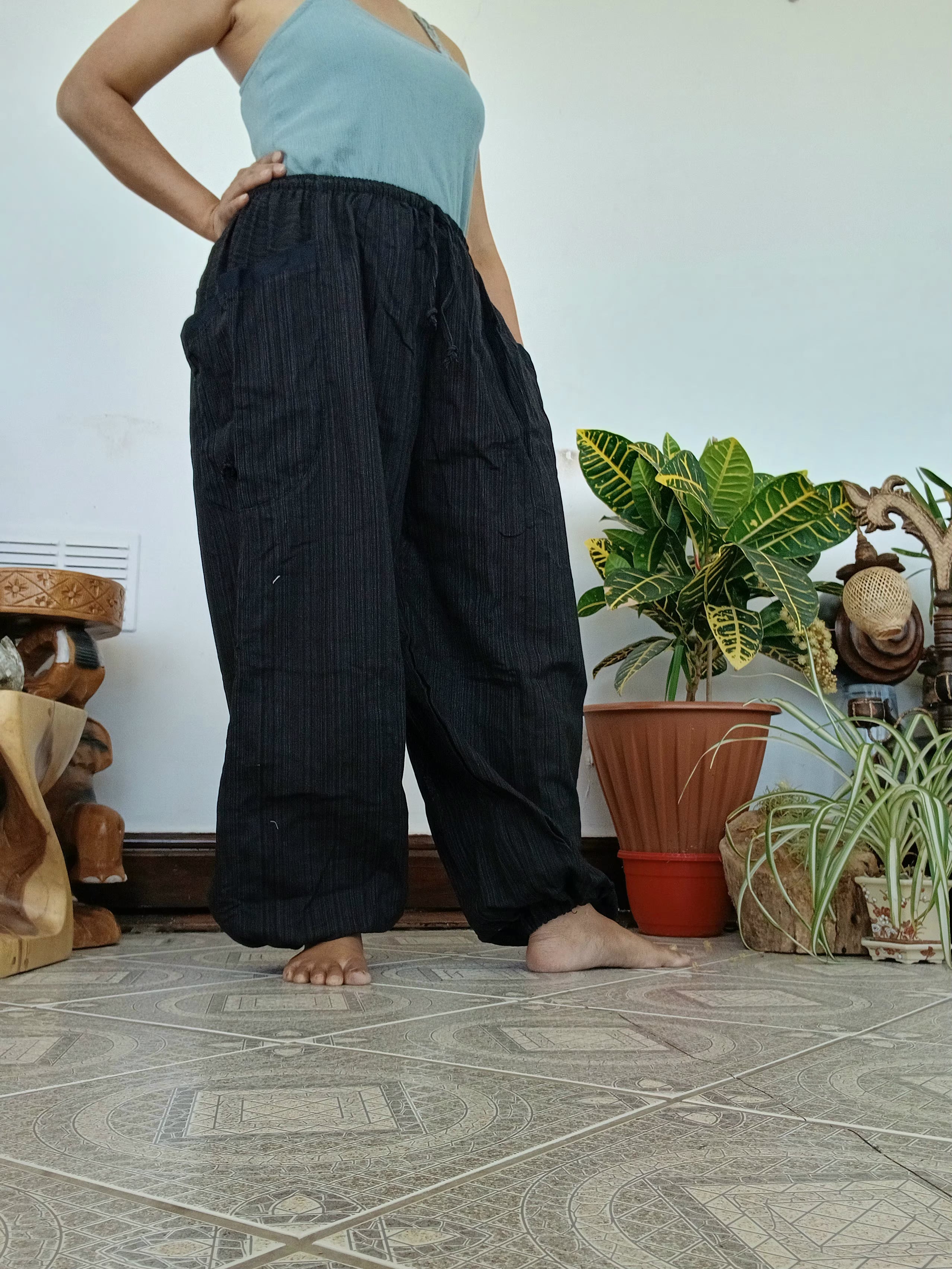 Plain black Cotton loose-fit harem pants hippie Boho baggy trousers one size fit S-M-L