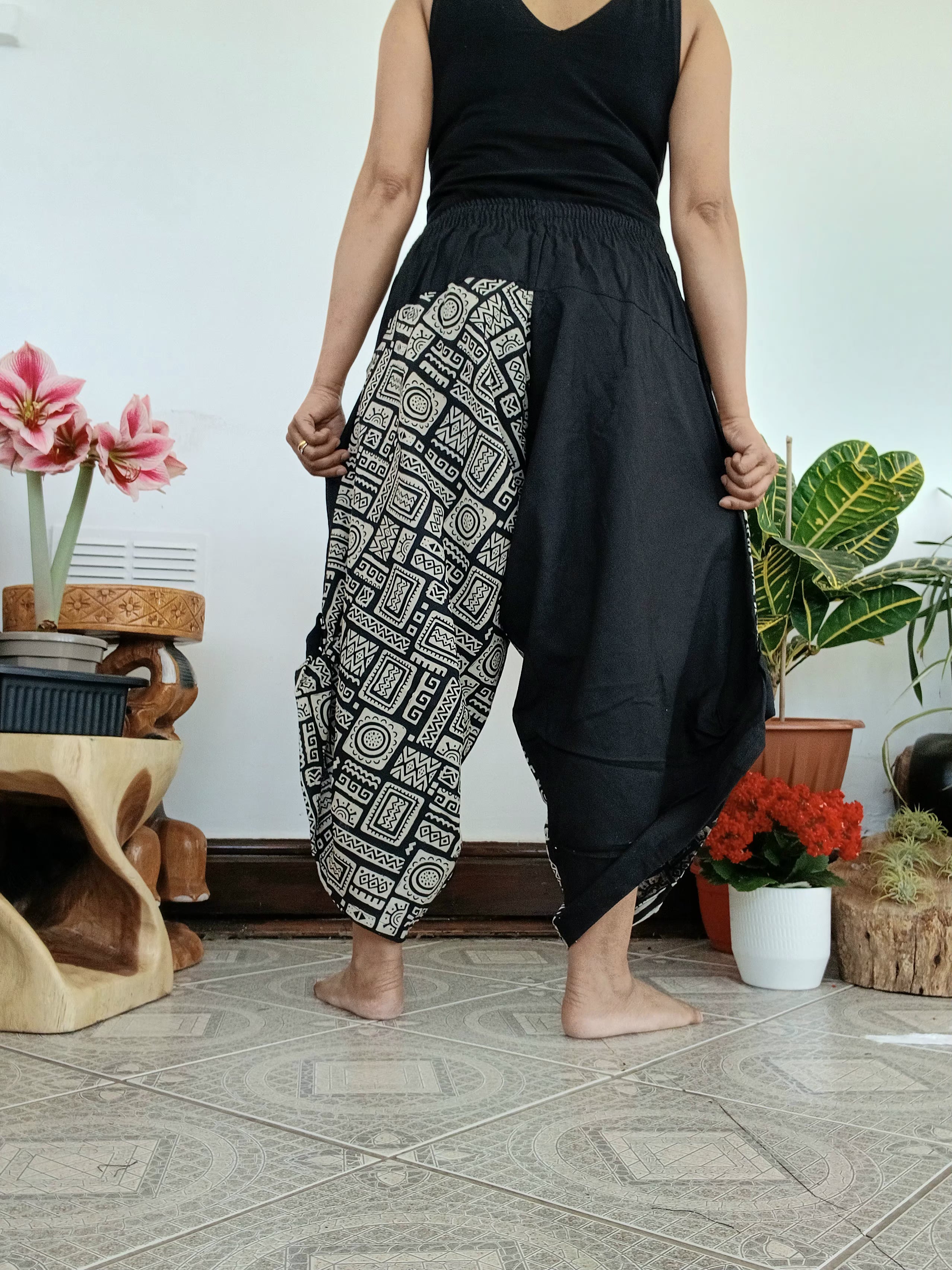 Black Grey cotton Ninja Samurai Style harem pants hippie Boho Cropped trousers