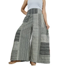 Black and white striped patchwork boho high-waisted trousers wide leg palazzo flowy harem pants One size fits 8-10-12