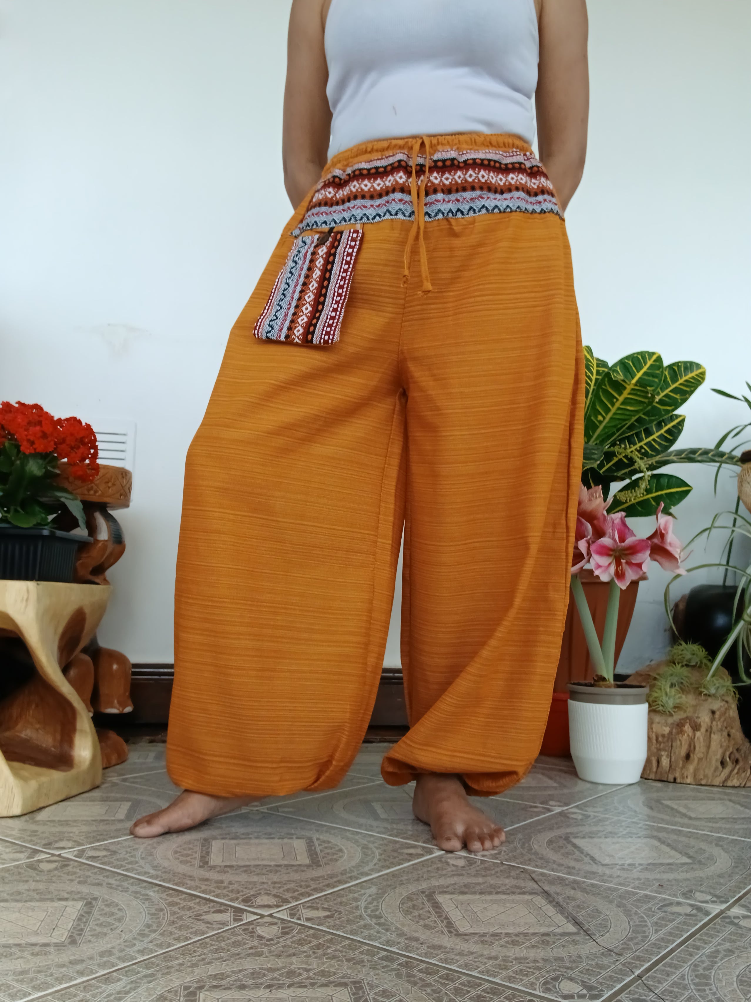 Yellow cotton baggy relaxed fit harem pants Boho hippie trousers one size for 8-10-12