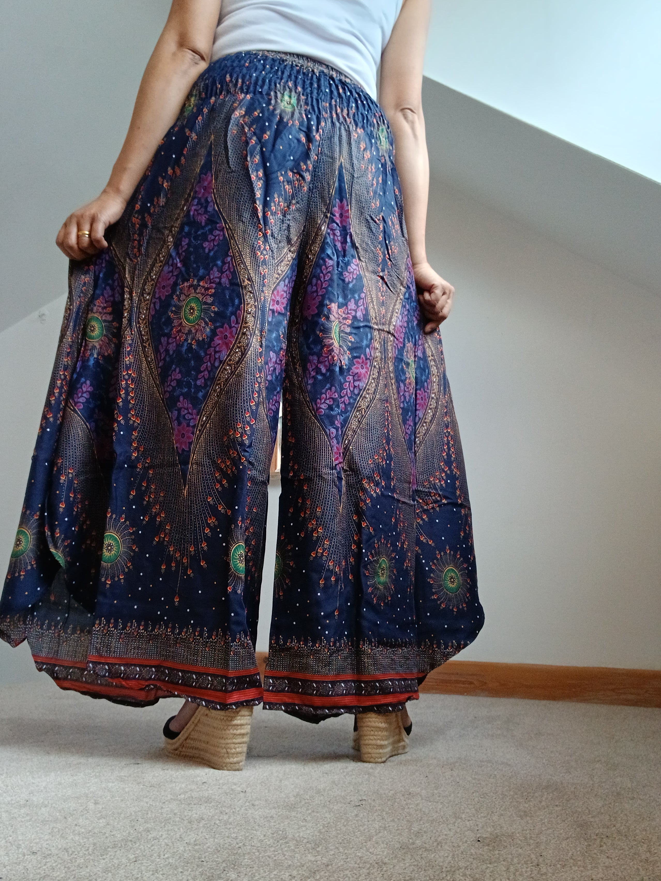 Bohemian wide leg palazzo flowy trousers baggy Boho skirt style trousers