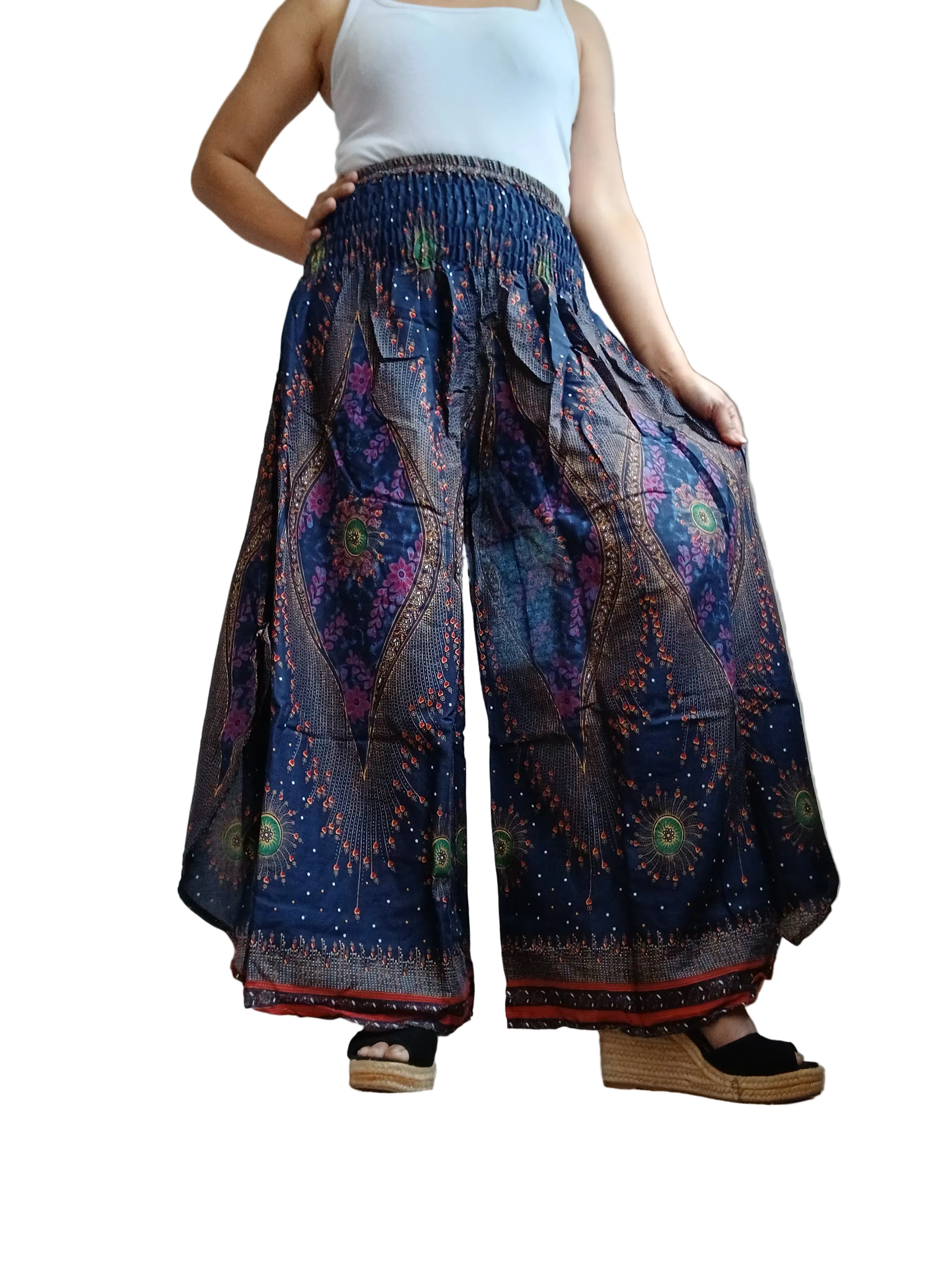 Bohemian wide leg palazzo flowy trousers baggy Boho skirt style trousers