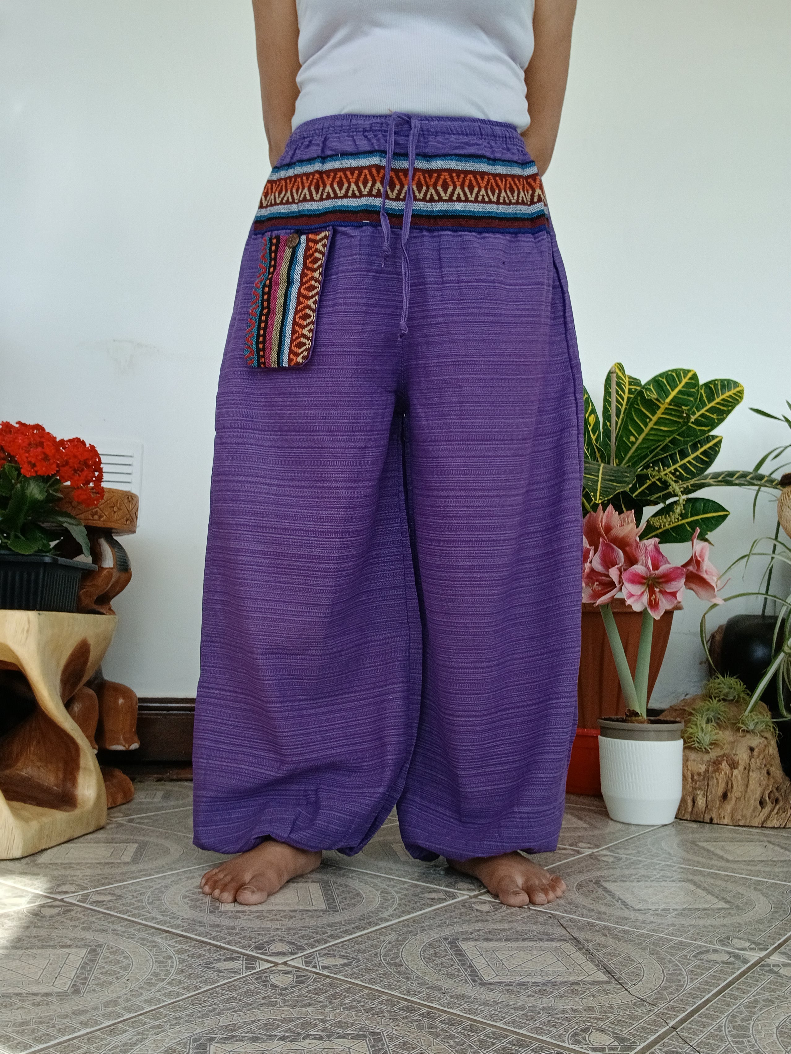 Cotton lavender boho baggy harem pants hippie loose-fit trousers one size fit 8-10-12