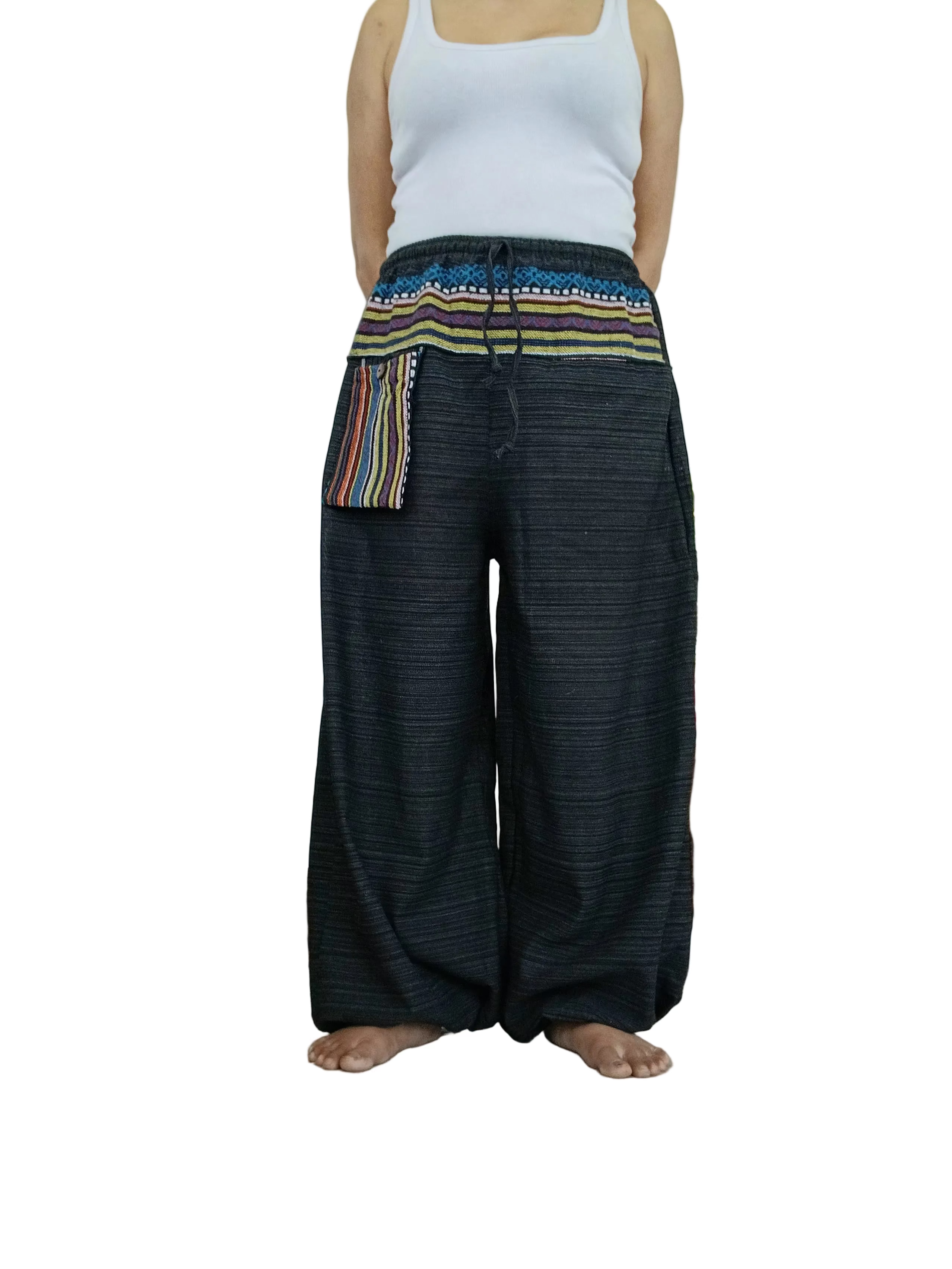 Cotton black Boho Harem Pants with Ethnic Pocket – Relaxed Fit,one size fit 8-10-12