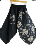 Black dragon print boho wide-leg culottes trousers relaxed fit yoga meditation pants One size fits 6-8-10
