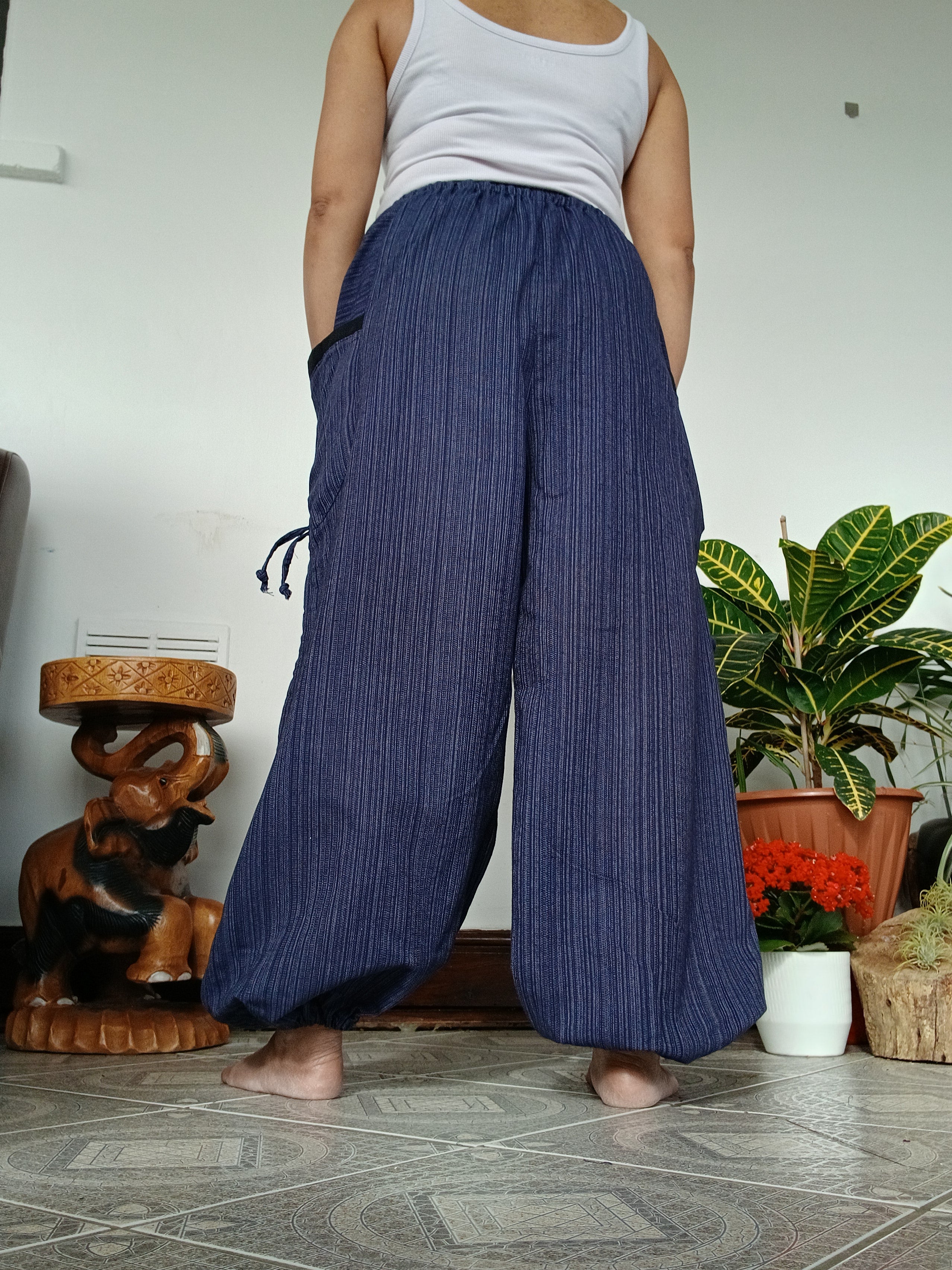 Cotton navy wide leg harem pants hippie Boho loose-fit trousers joggers for unisex