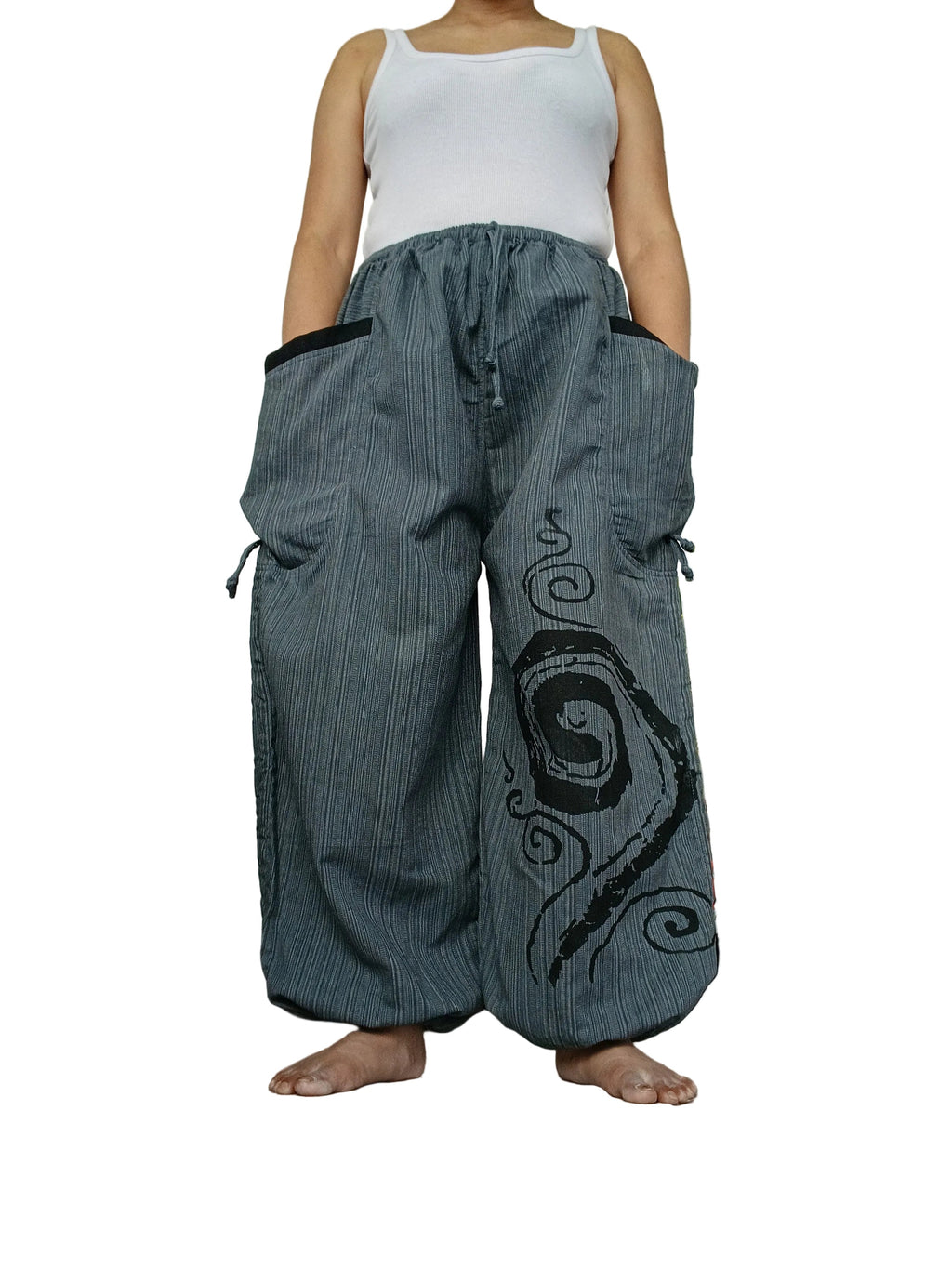 Grey cotton baggy poofy harem pants hippie Boho loose-fit trousers joggers