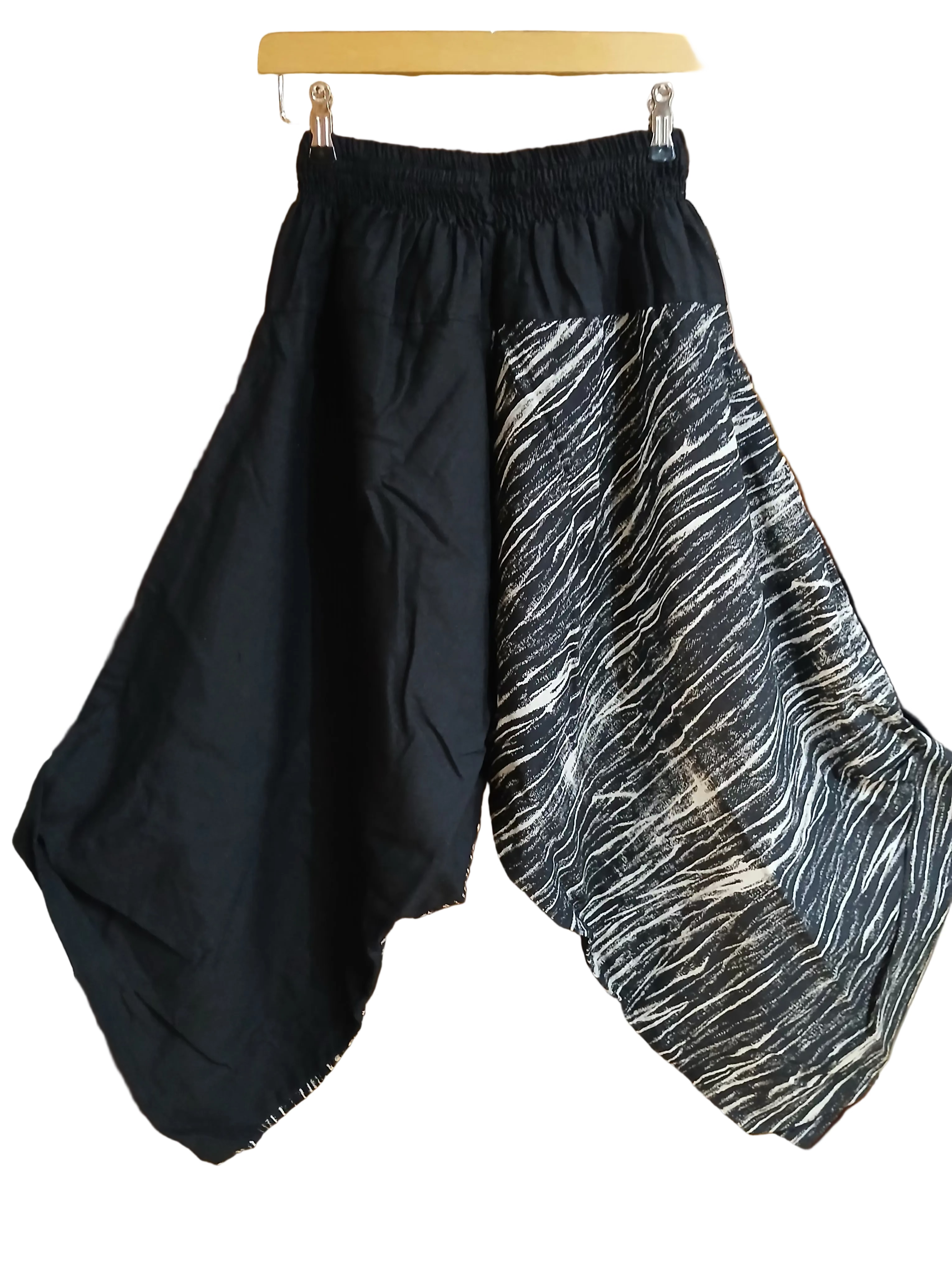 Black abstract print Ninja Samurai Style harem pants hippie Boho trousers one size fit 6-8-10