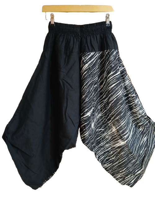 Black abstract print Ninja Samurai Style harem pants hippie Boho trousers one size fit 6-8-10
