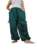 Darkgreen cotton Boho baggy relaxed fit harem pants hippie wide leg loose-fit trousers joggers for unisex