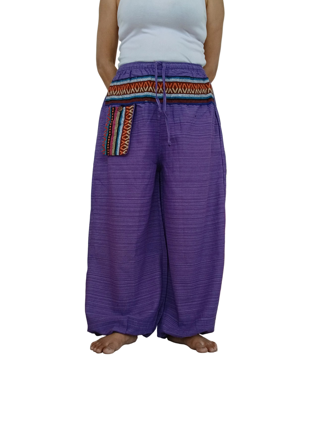 Cotton lavender boho baggy harem pants hippie loose-fit trousers one size fit 8-10-12