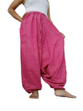 Cotton pink wide leg harem pants baggy hippie Boho relaxed fit yoga meditation Aladdin trousers