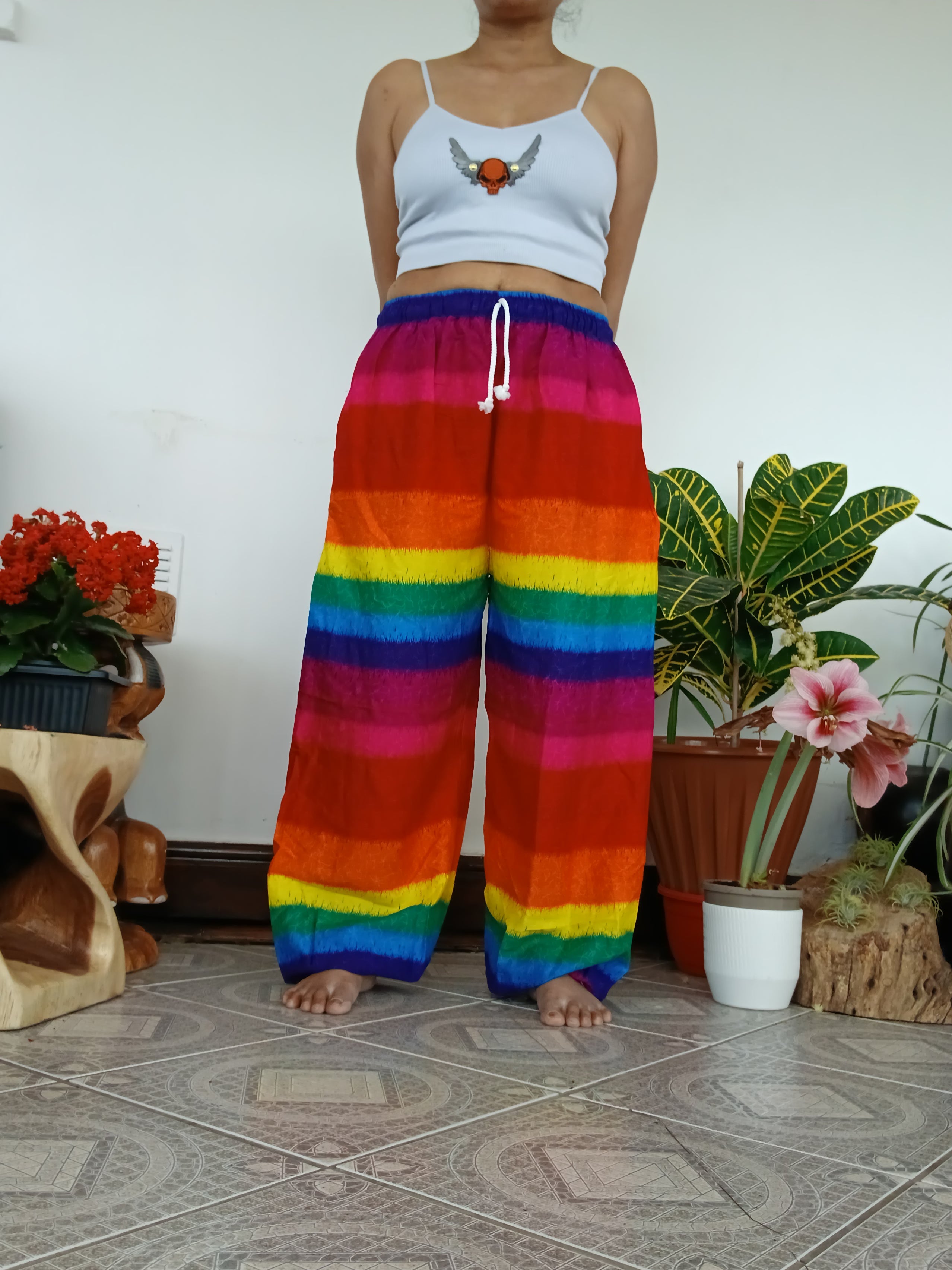 Rainbow Relaxed Fit Trousers – Handmade in Thailand for unisex One size fit 8-10-12