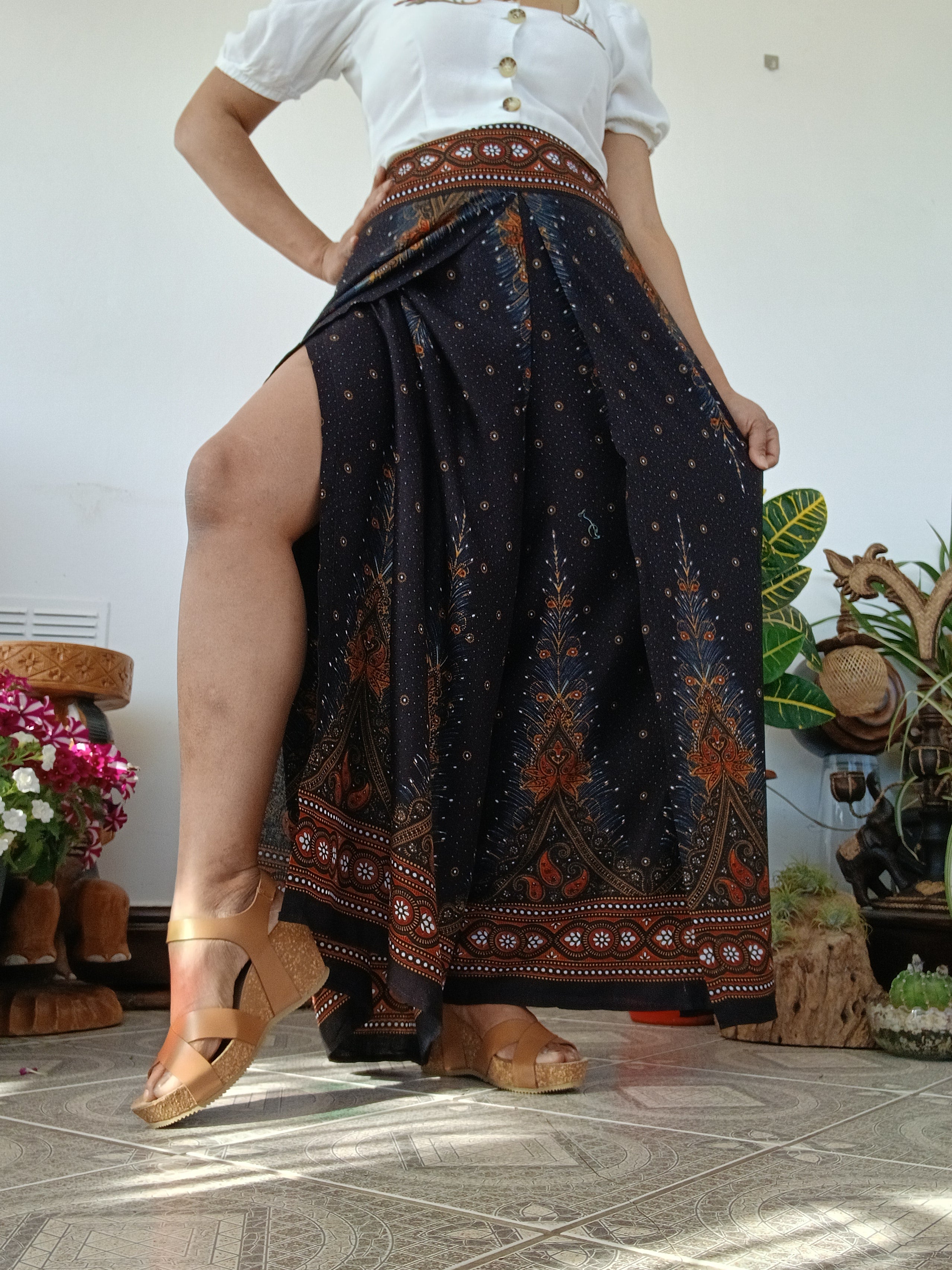 Black bohemian beautiful flowy trousers high-waisted baggy hippie Harem Pants One size fit 8-10-12