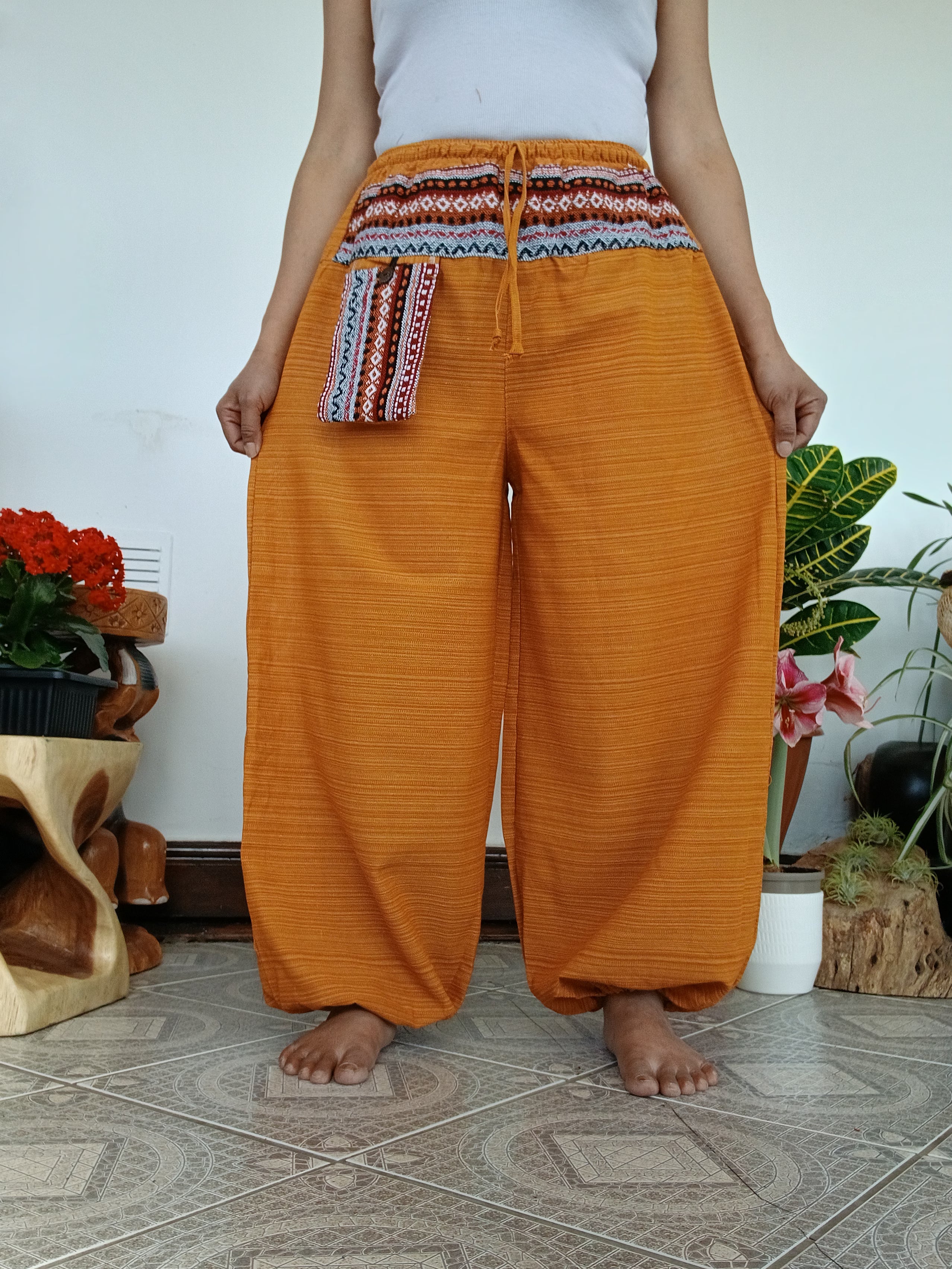 Yellow cotton baggy relaxed fit harem pants Boho hippie trousers one size for 8-10-12
