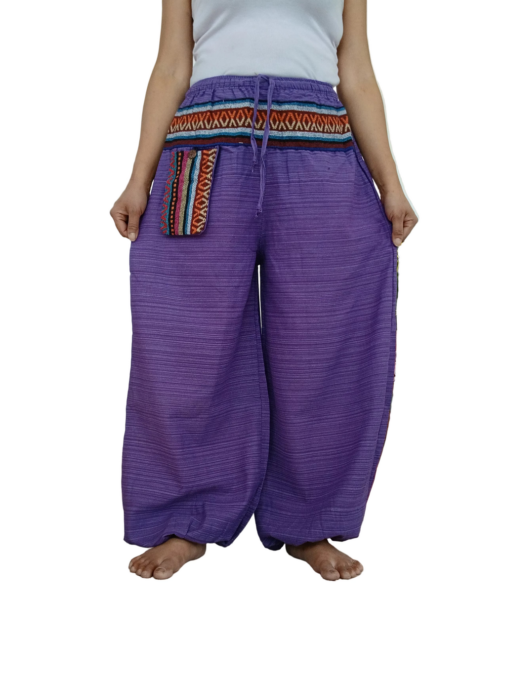 Cotton lavender boho baggy harem pants hippie loose-fit trousers one size fit 8-10-12