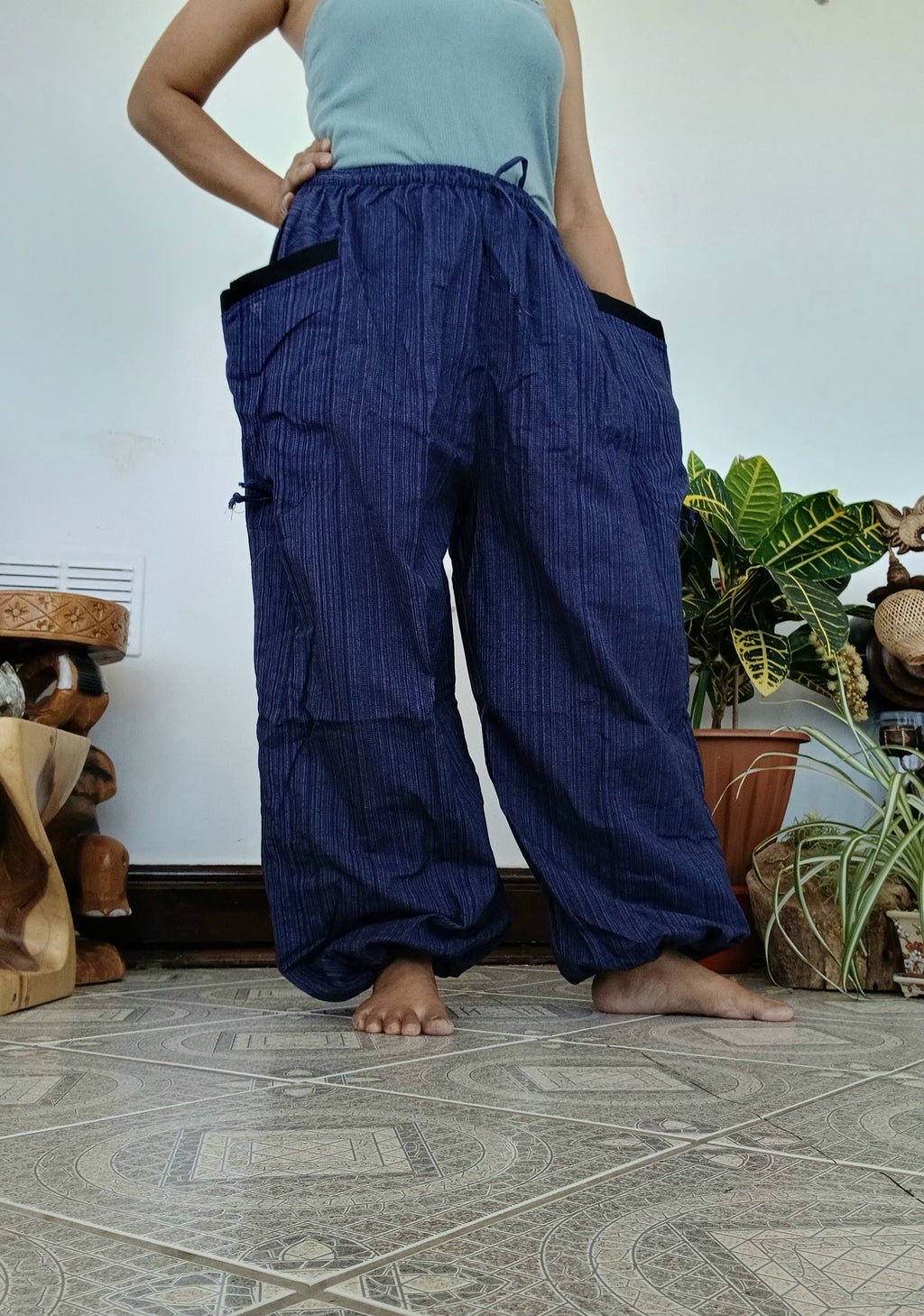 Plain Navy Blue Harem Pants Wide Leg Baggy Boho Aladdin Thai Hippie Trousers