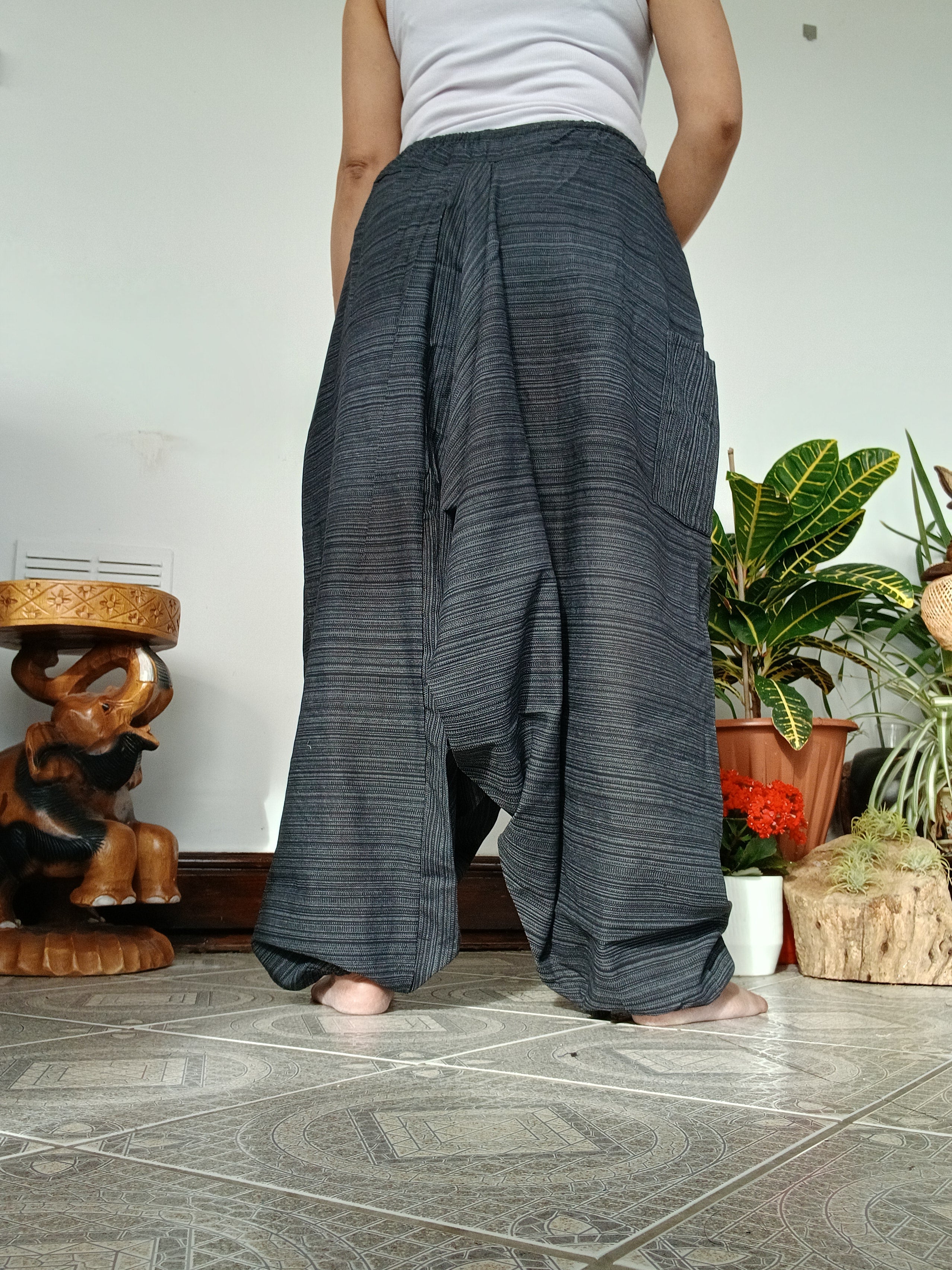 Unisex black cotton wide leg harem pants hippie baggy Boho relaxed fit meditation yoga trousers